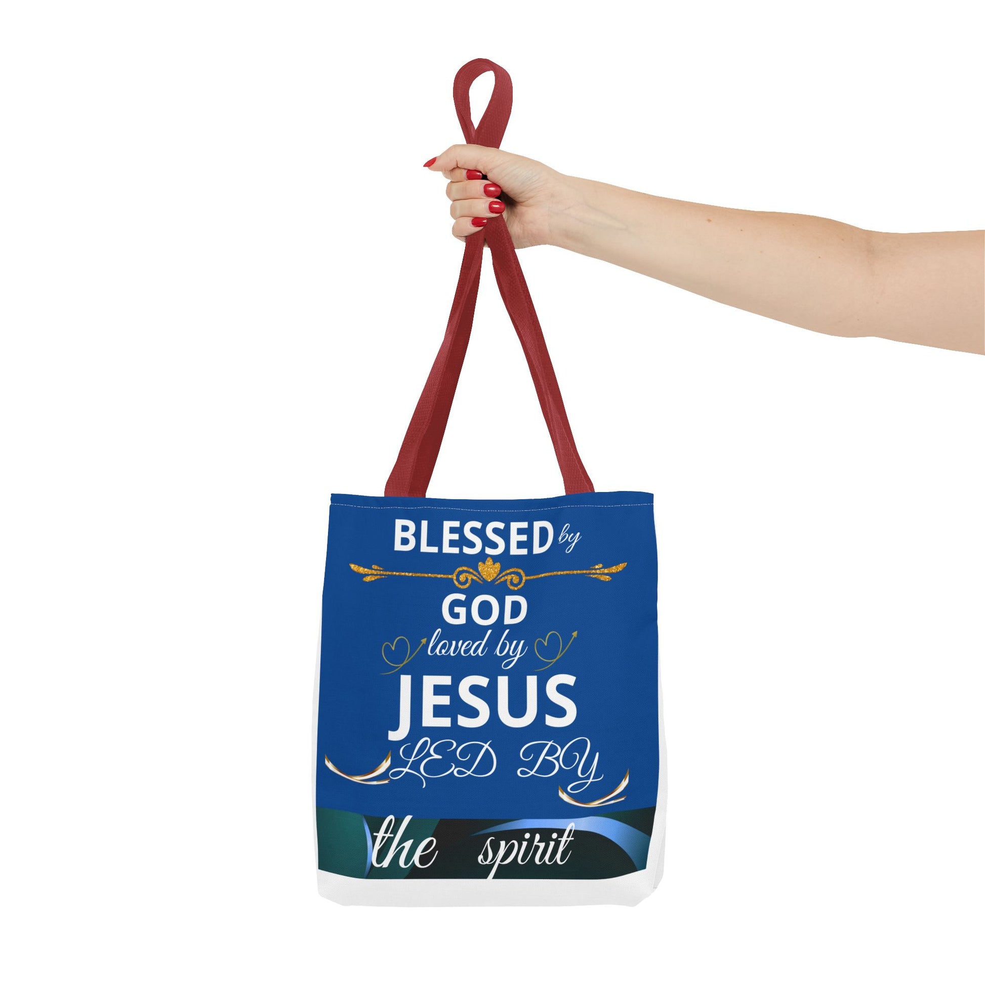Bolso de mano inspirador para madres cristianas con mensaje de fe y gratitud, tote bag religioso de la marca Printify.
