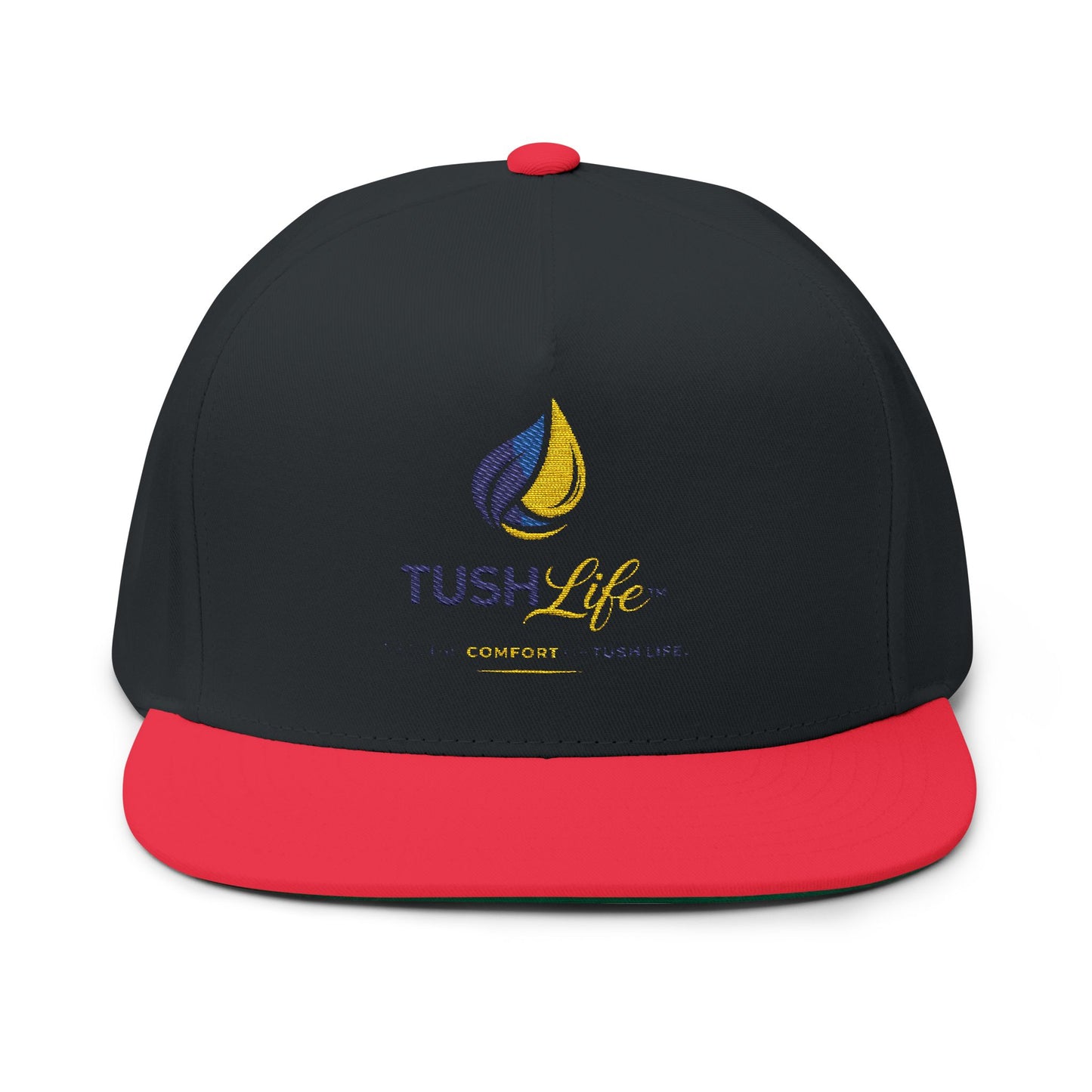 Gorra plana con logo de llama amarilla y cierre de broche, sombrero tipo snapback de Printify con bordado en la parte frontal