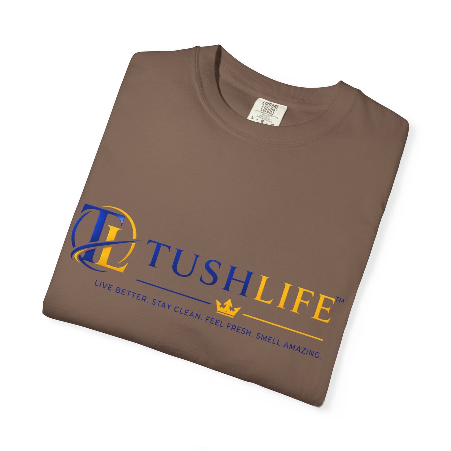 Camiseta de algodón premium TUSHLIFE marca Printify, camiseta cómoda de uso diario, vista frontal en color blanco.