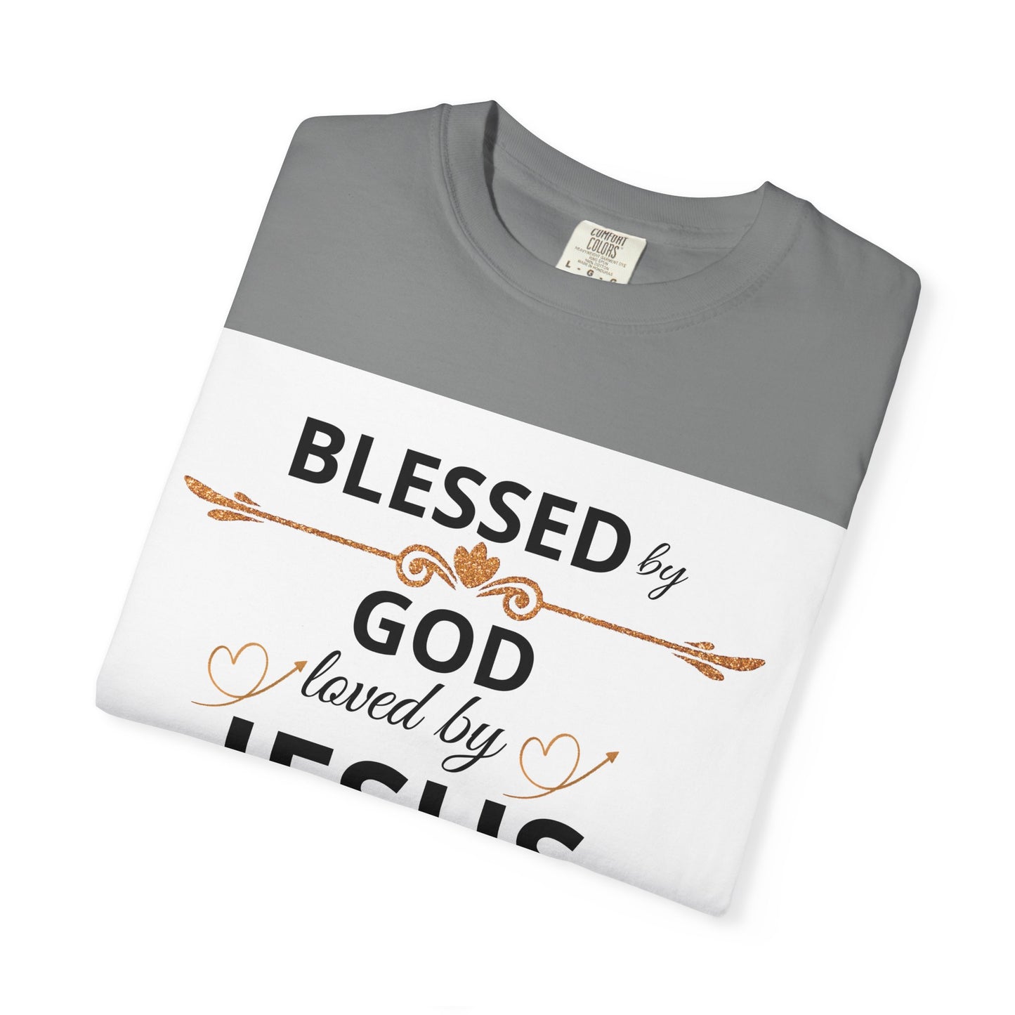 Camiseta unisex Blessed by God de Printify, tela teñida, con mensaje de fe y religión para iglesia, familia o viajes.