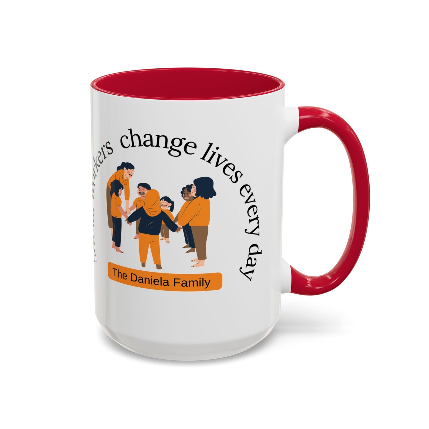 Taza de cerámica para trabajadores sociales con mensaje "Change Lives" en tamaños de 11oz y 15oz, de la marca Printify.