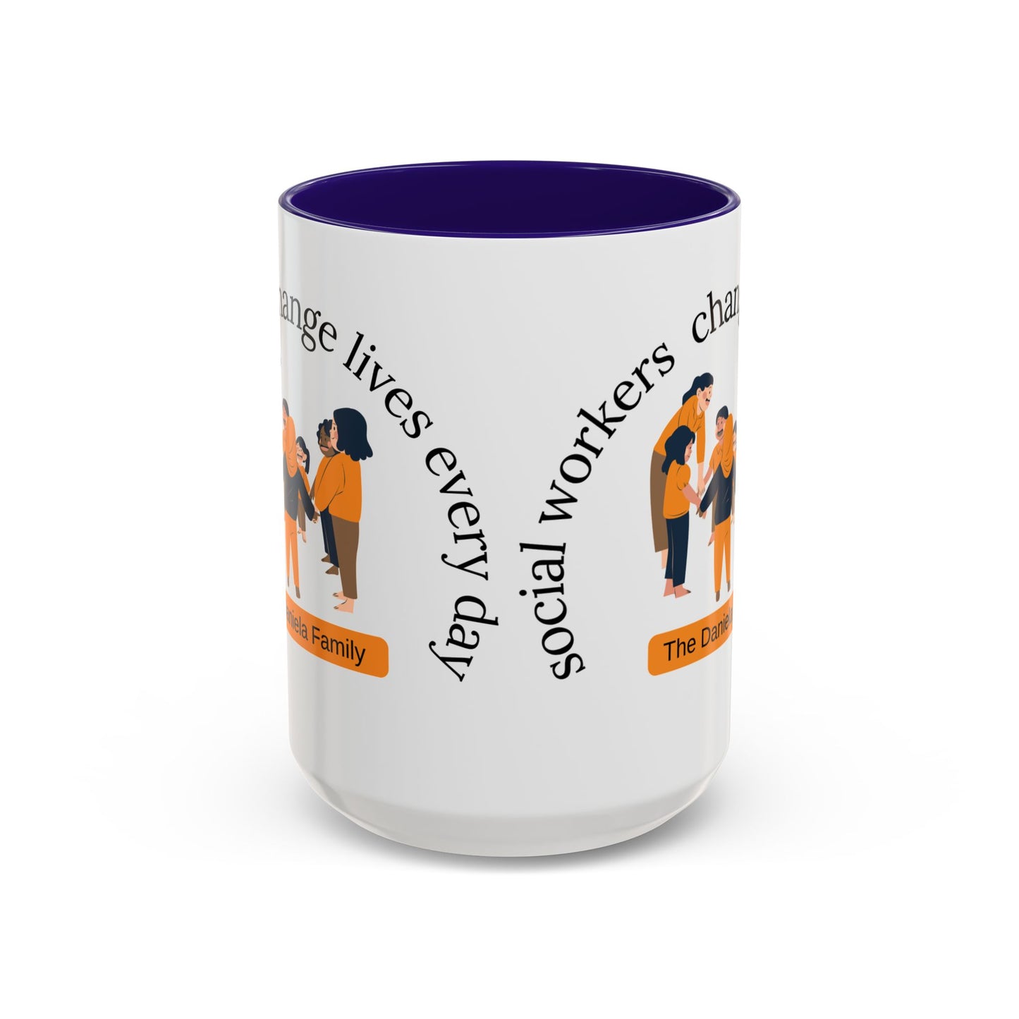 Taza de cerámica de 11oz o 15oz con mensaje "Social Workers Change Lives" en diseño impreso, de la marca Printify.
