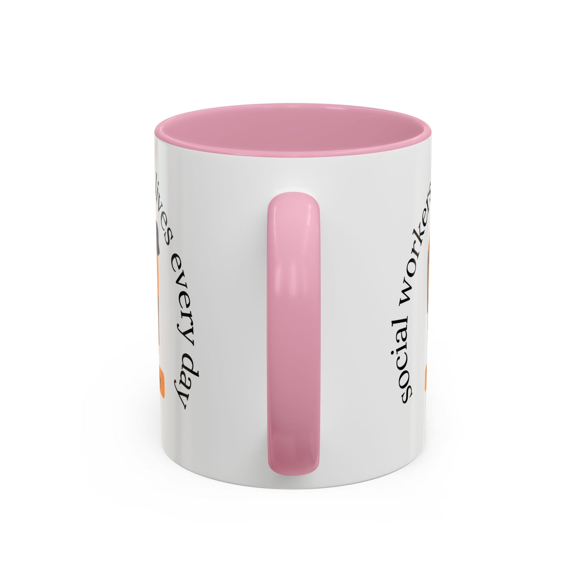 Taza de cerámica para trabajadores sociales con mensaje "Social Workers Change Lives", disponible en 11oz y 15oz, con diseño impreso.