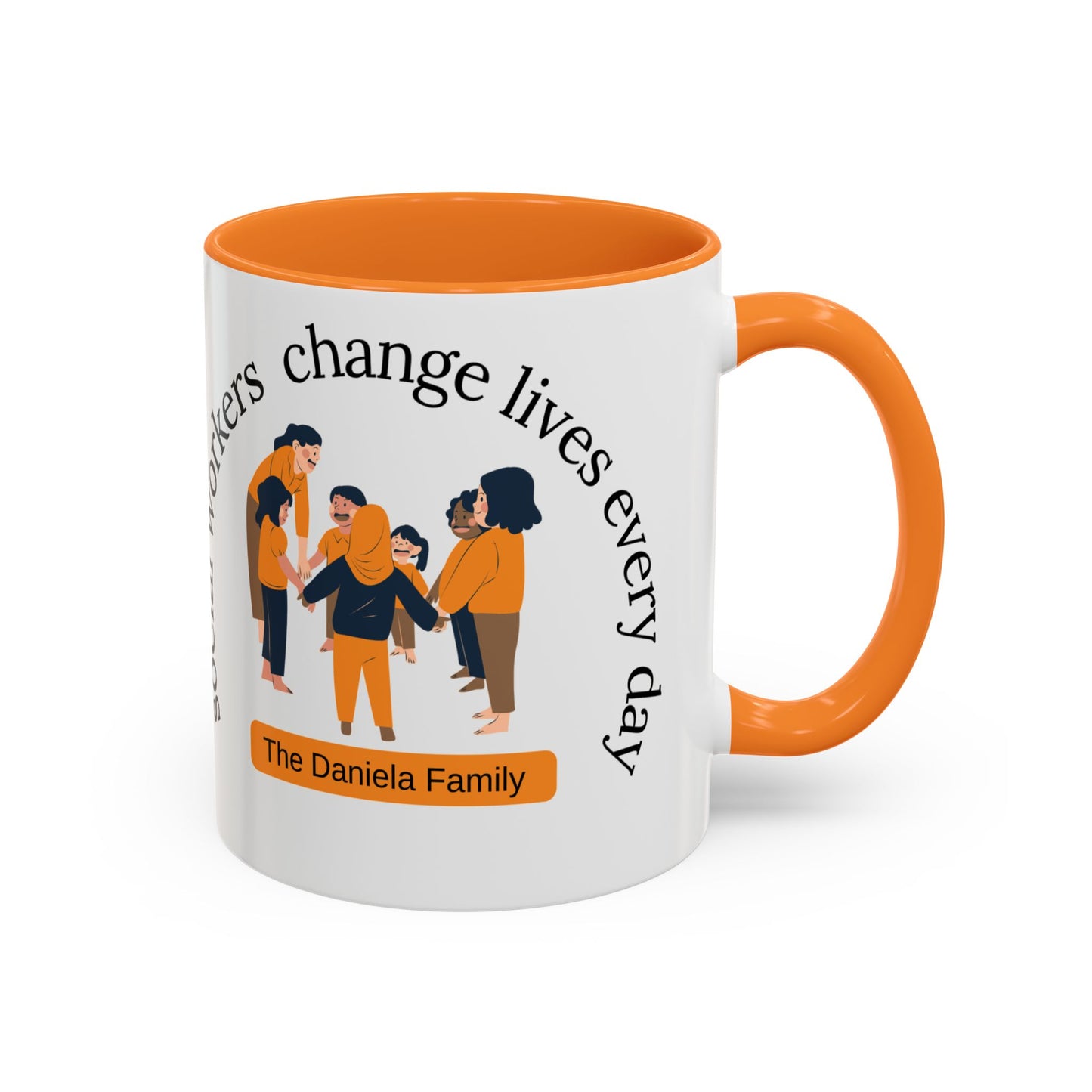 Taza de cerámica para trabajadores sociales con el mensaje "Social Workers Change Lives" en tamaño de 11oz o 15oz, diseño impreso.