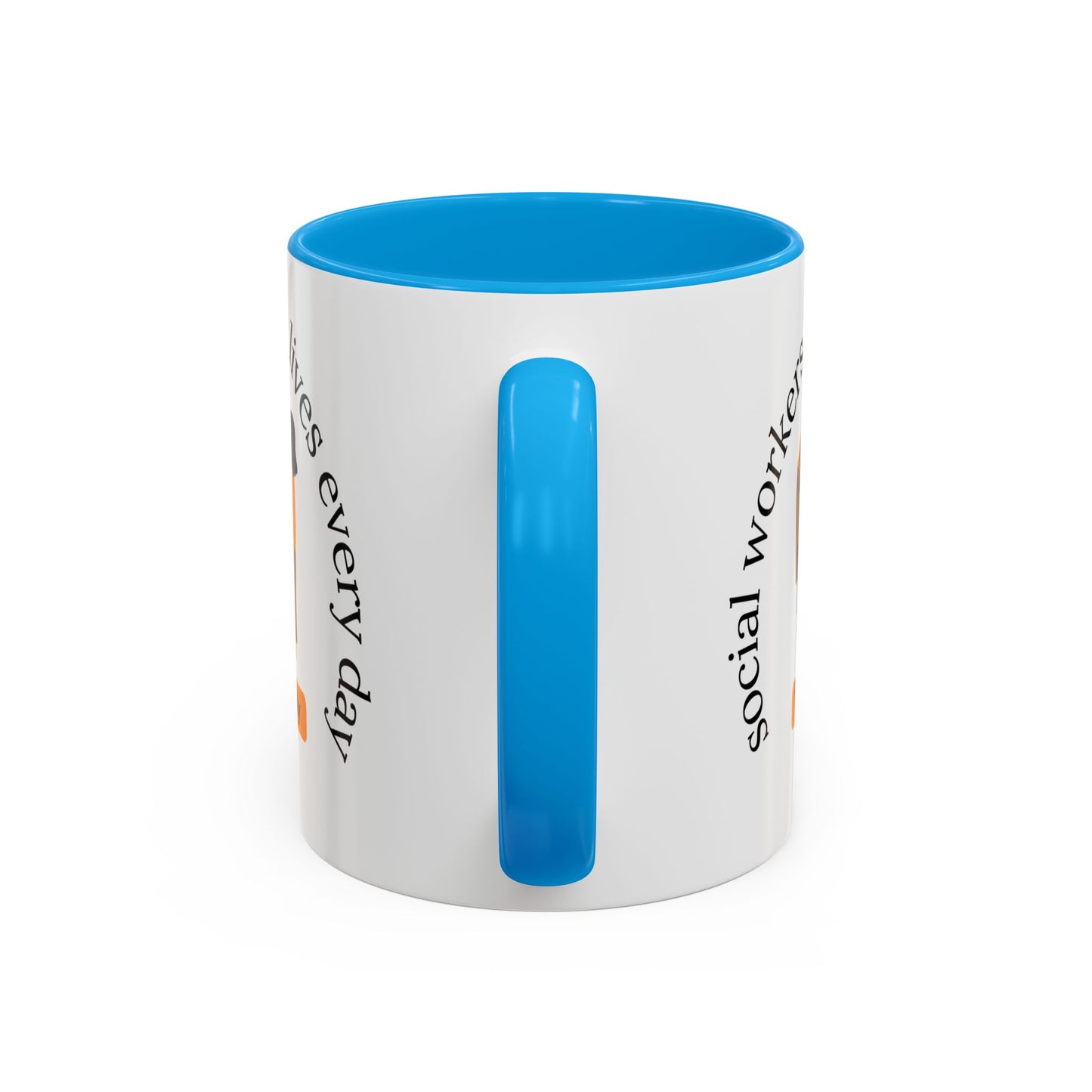 Taza de 11oz o 15oz de Printify con mensaje "Social Workers Change Lives" en diseño moderno y colorido.