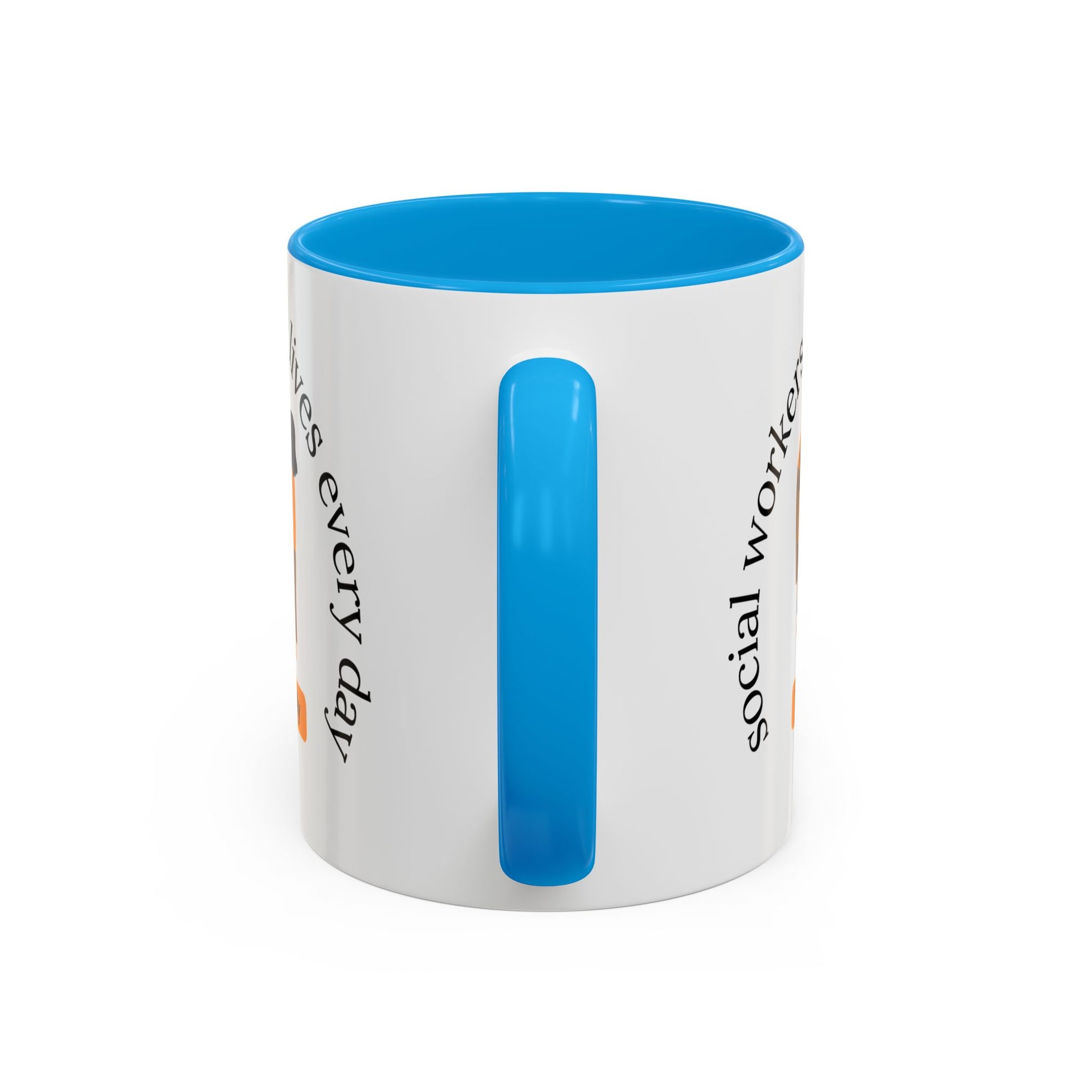 Taza de 11oz o 15oz de Printify con mensaje "Social Workers Change Lives" en diseño moderno y colorido.