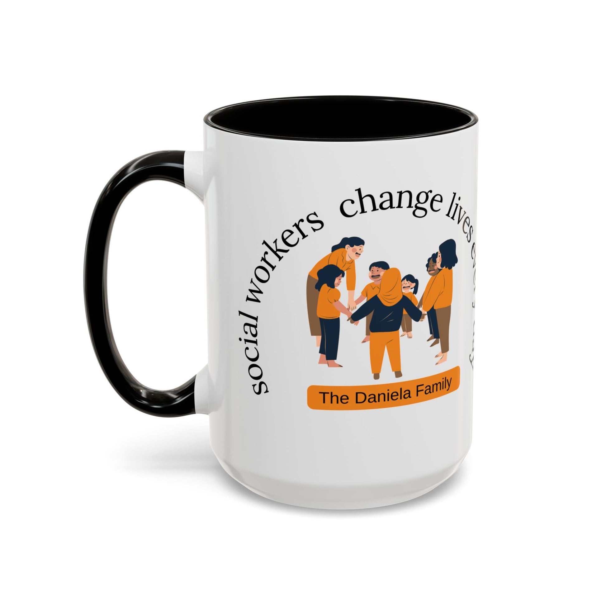 Taza de cerámica para trabajadores sociales que cambian vidas, en tamaños de 11 oz y 15 oz, con diseño impreso.