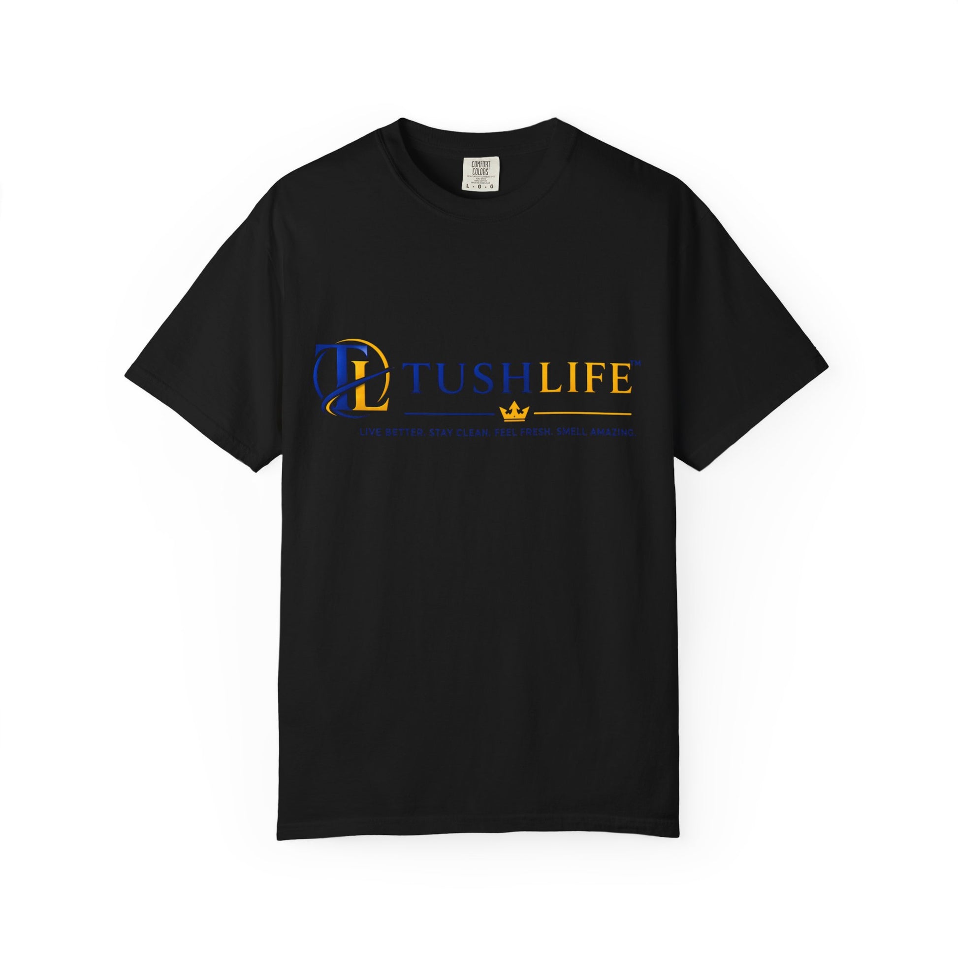 Camiseta premium de algodón TUSHLIFE de Printify, camiseta cómoda para uso diario, vista frontal en color blanco.