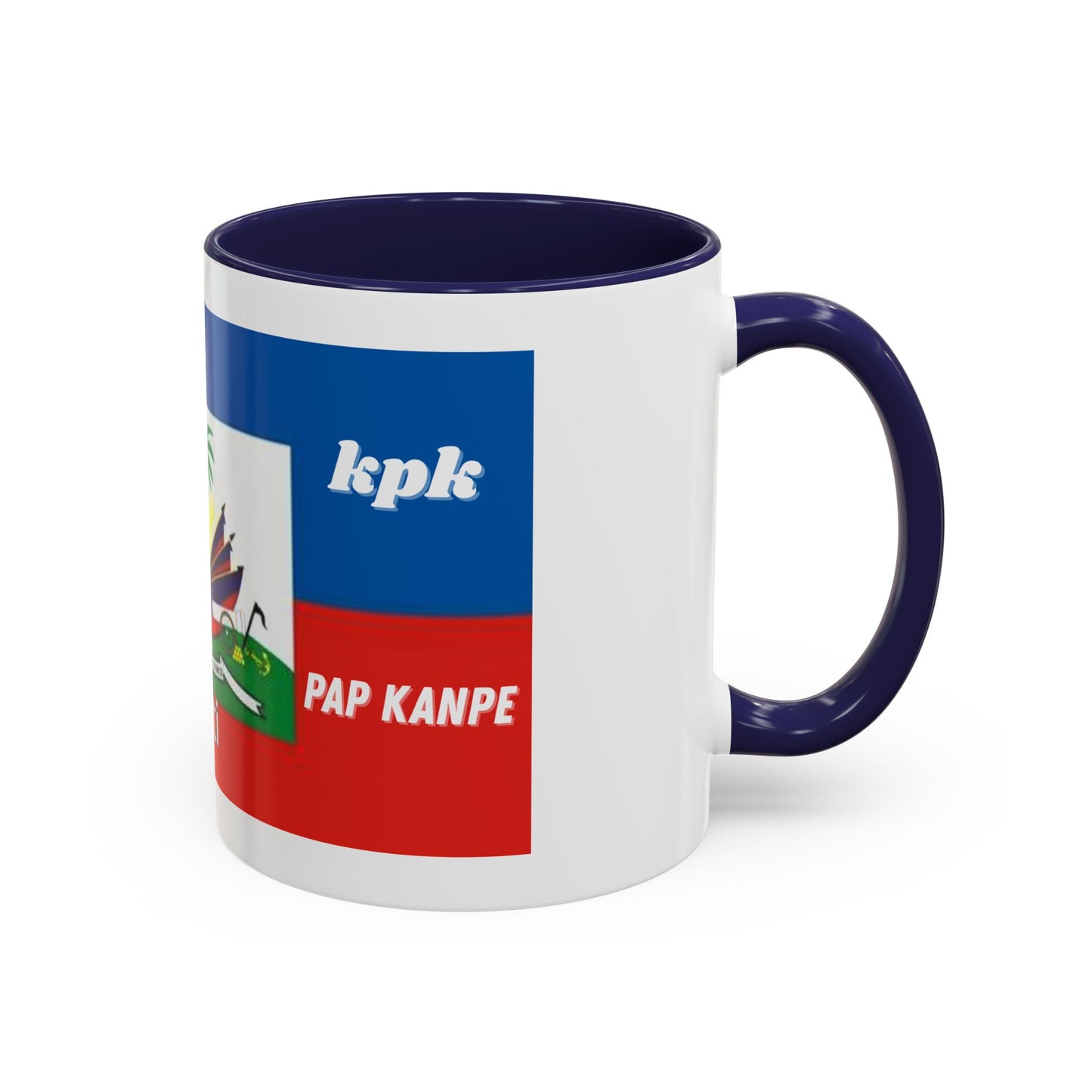 Taza de cerámica Printify con diseño de canal de café haitiano KPK La Pap Kanpe, ideal para té o café en oficina o cocina.