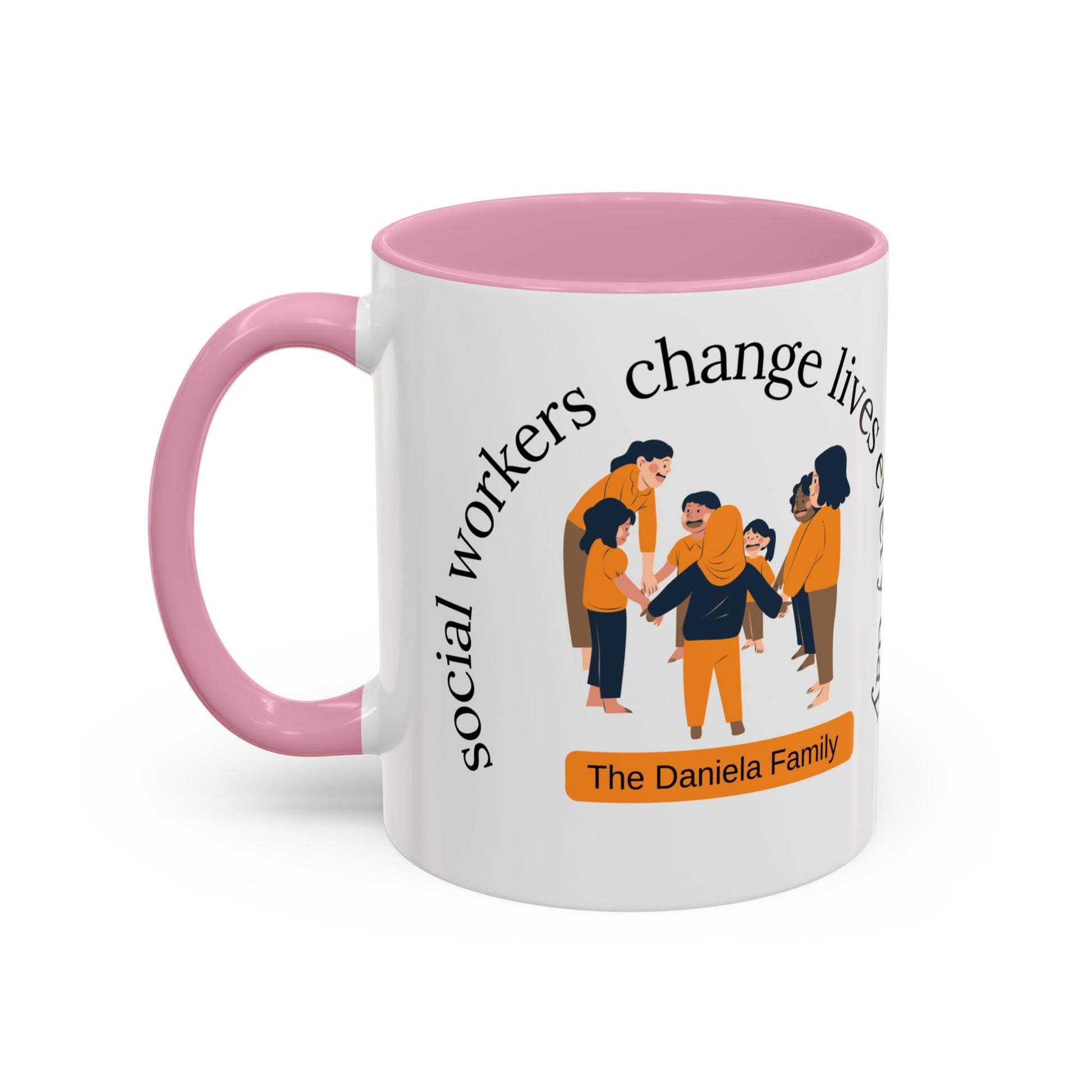 Taza de cerámica para trabajadores sociales con mensaje "Change Lives Every Day" en tamaños de 11oz y 15oz, marca Printify.