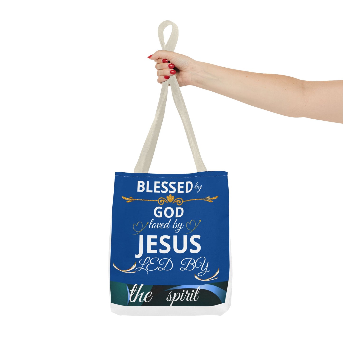 Bolso de mano inspirador para madre cristiana con mensaje de confianza en Dios, agradecimiento y bendiciones, estilo religioso.