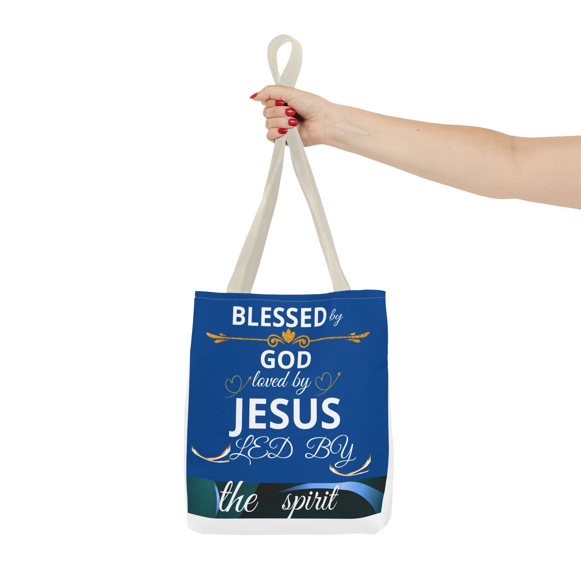 Bolso de mano inspirador para madre cristiana con mensaje de confianza en Dios, agradecimiento y bendiciones, estilo religioso.