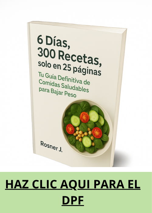 Guía de recetas saludables de Dreamblue store con 6 días y 300 recetas para bajar peso en 25 páginas, con brócoli en la portada.