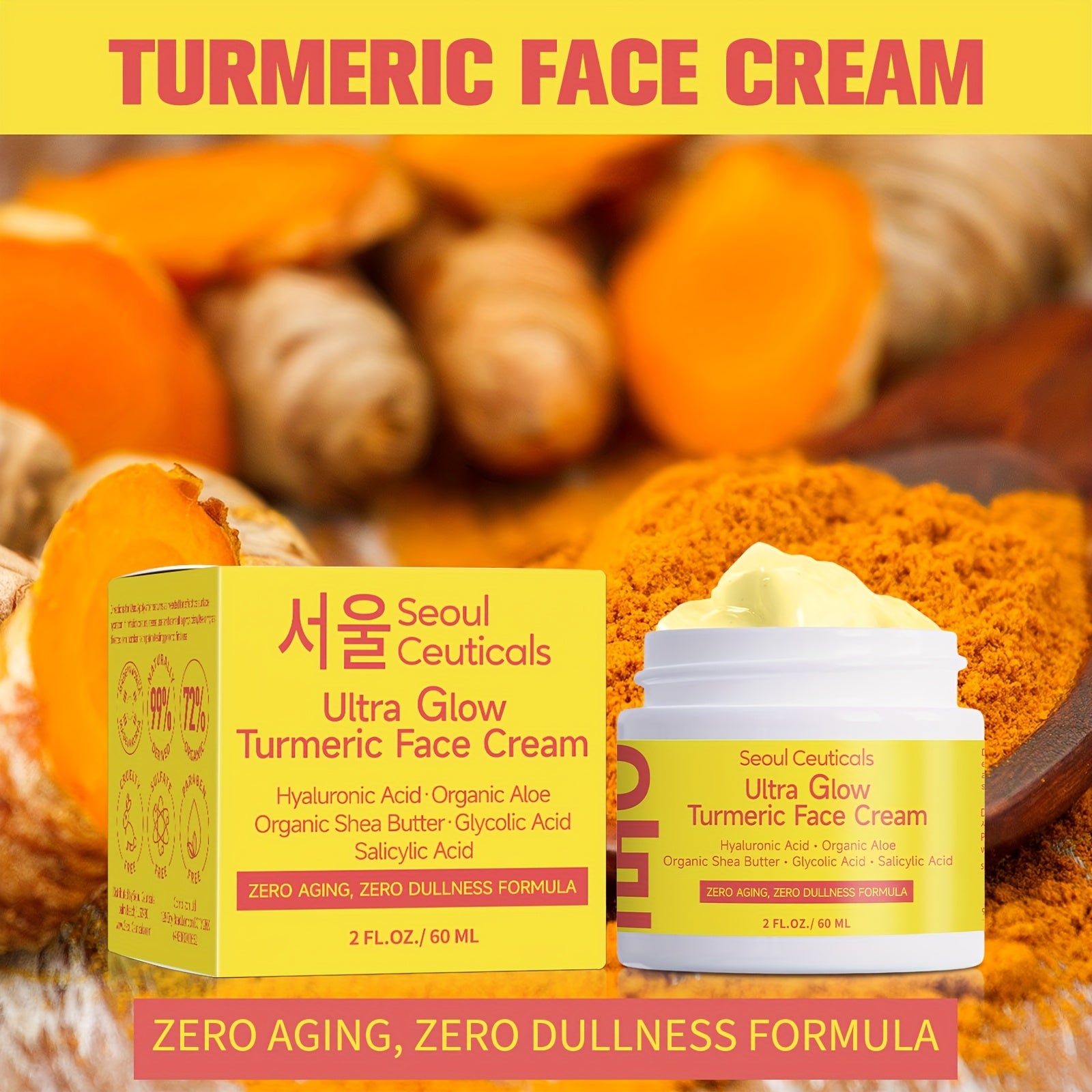 Crema facial de cúrcuma y ácido salicílico Dreamblue, hidratante profundo y control de grasa, con aloe vera y extracto de ganoderma.