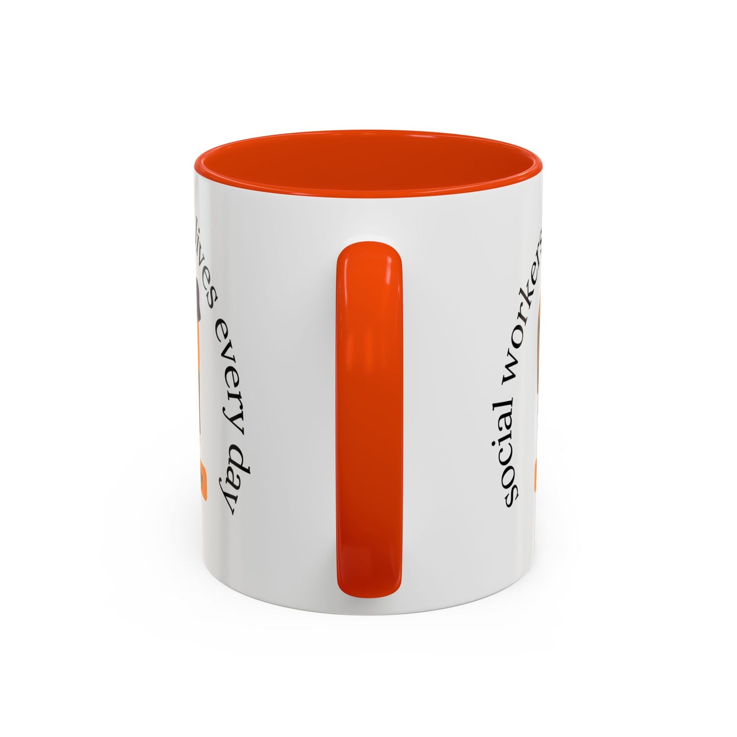 Taza de 11oz o 15oz de Printify con el texto "Social Workers Change Lives" en diseño colorido.