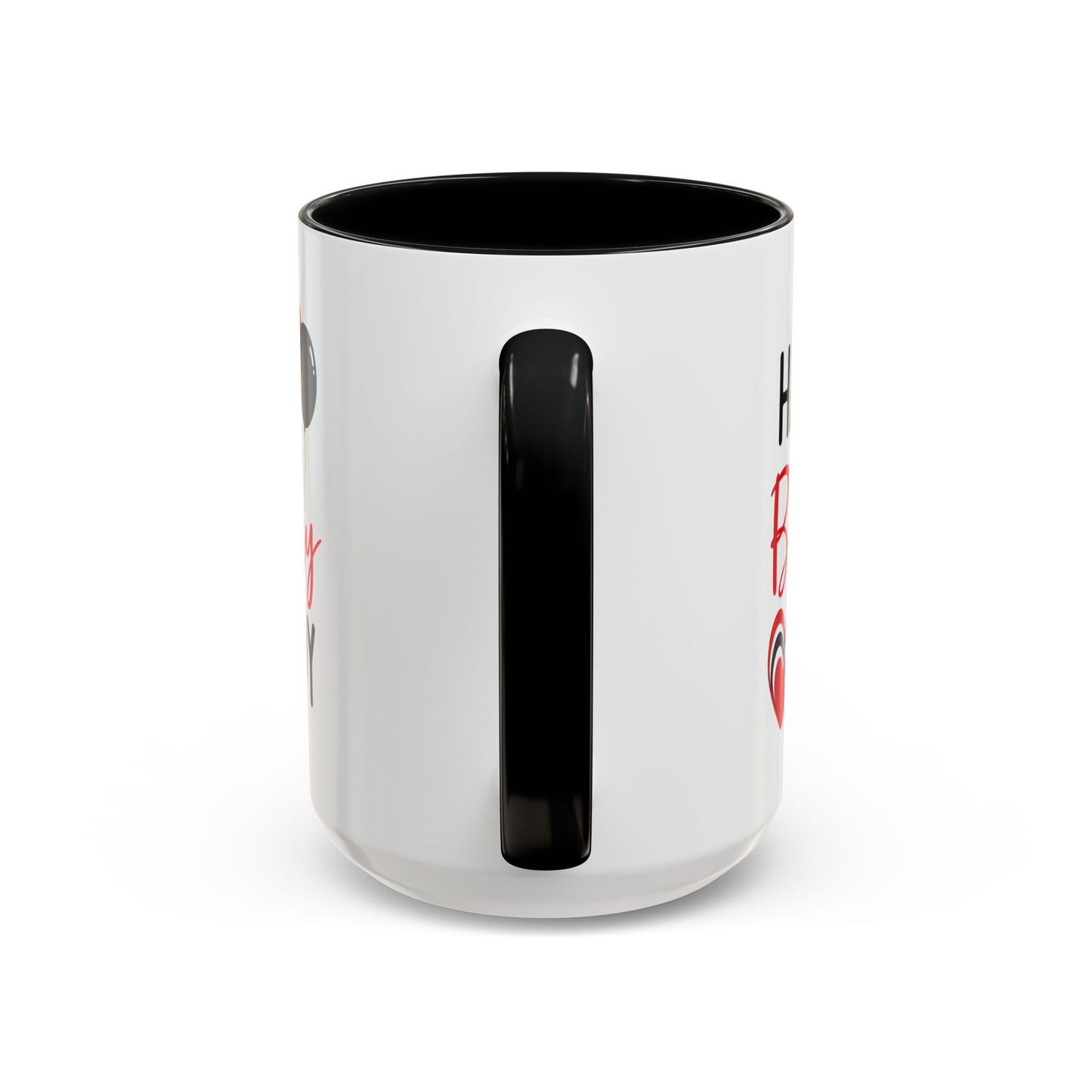 Taza de café Happy Birthday Daddy con globos rojos y negros, corazón, en colores rojo y negro, de 11 oz.