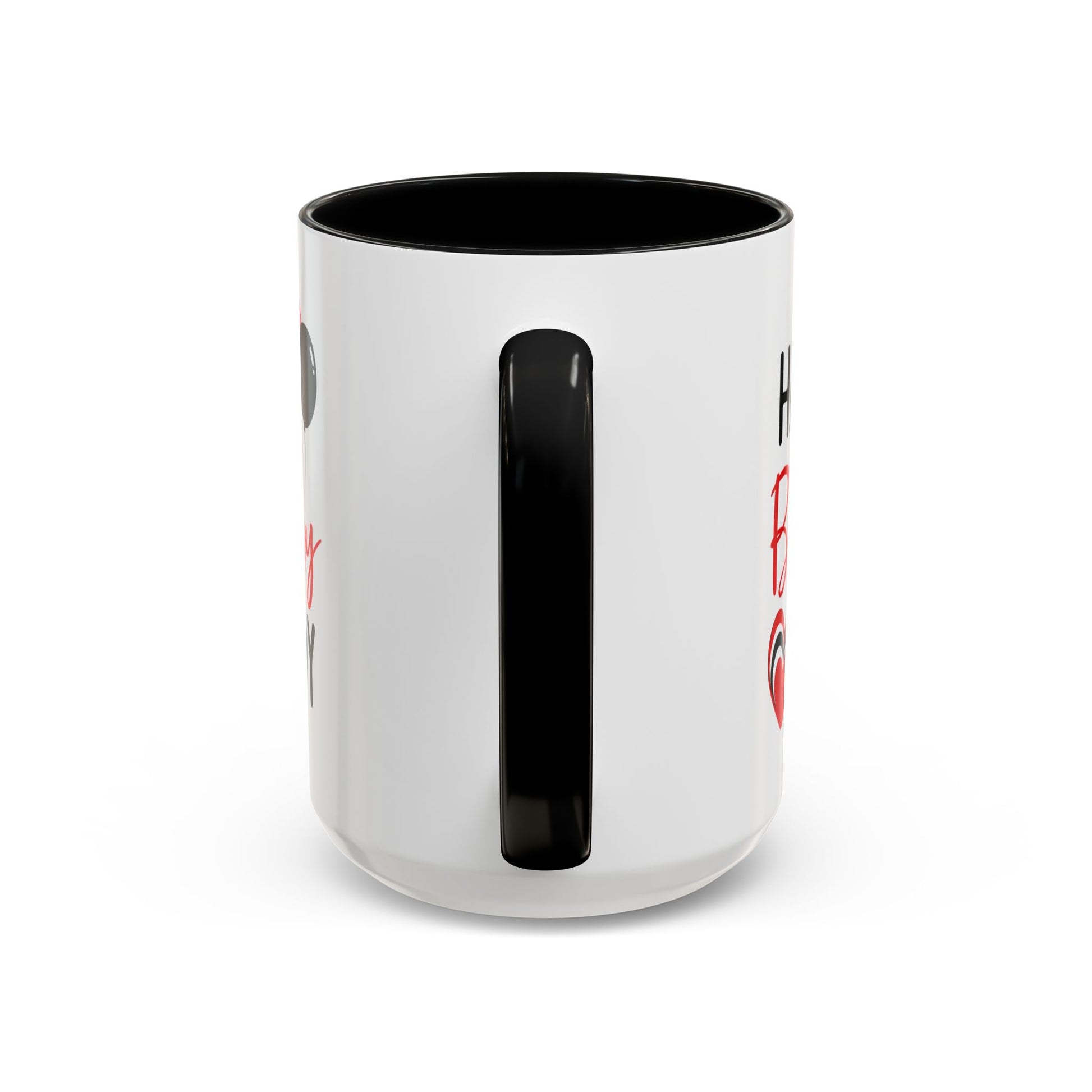 Taza de café Happy Birthday Daddy con globos rojos y negros, corazón, en colores rojo y negro, de 11 oz.