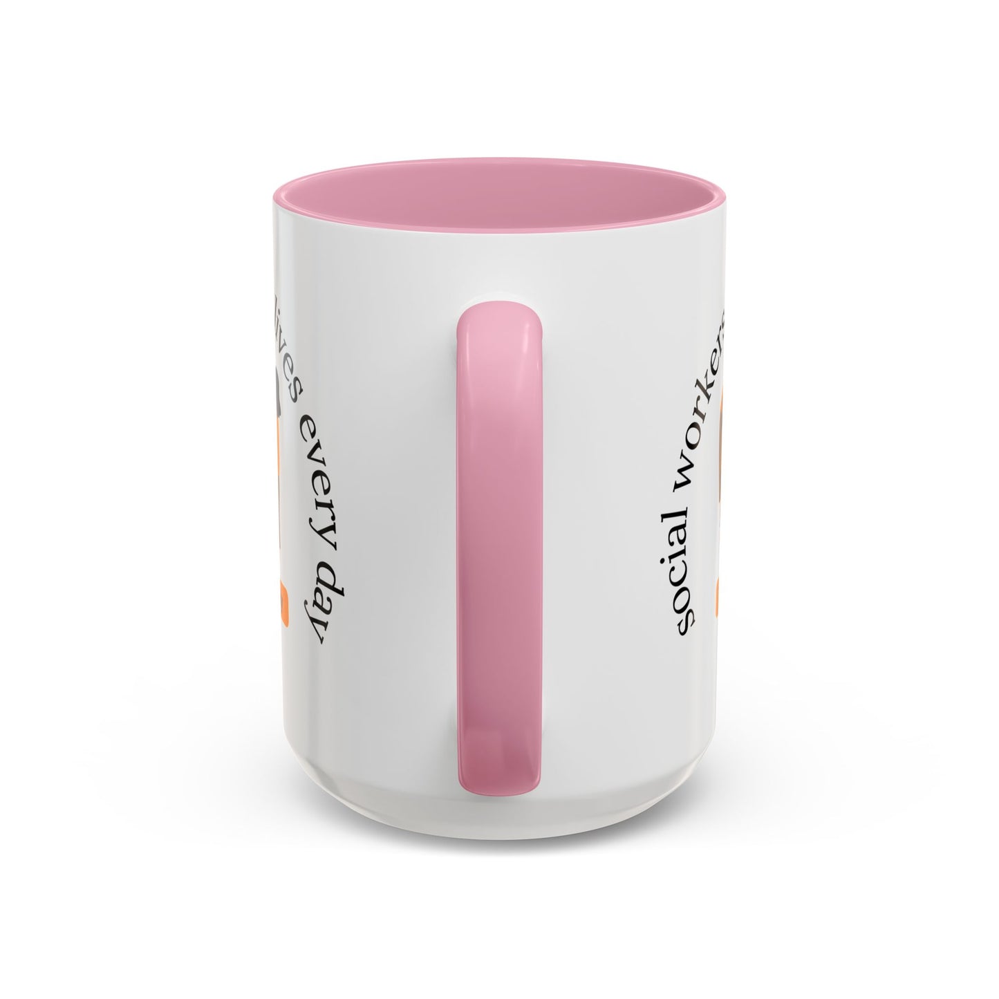 Taza de cerámica de 11oz o 15oz con mensaje "Social Workers Change Lives", diseñada por Printify, vista desde el frente.