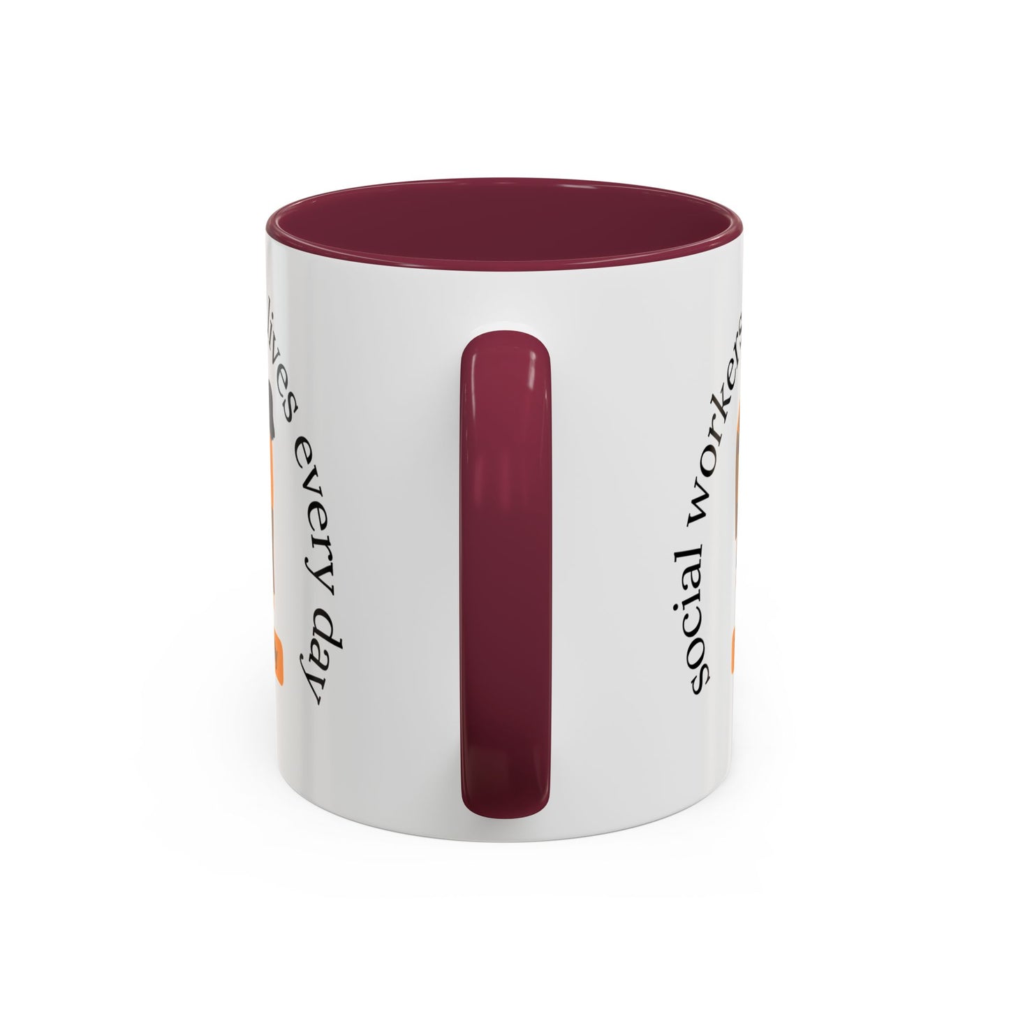 Taza de cerámica para trabajadores sociales con mensaje "Change Lives" en diferentes tamaños, de la marca Printify.
