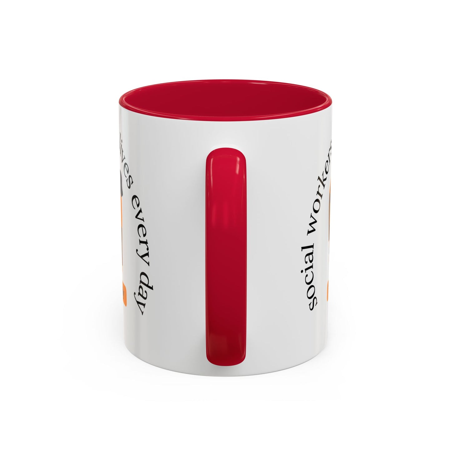 Taza de 11oz o 15oz de Printify con texto "Social Workers Change Lives" en diseño colorido y duradero.