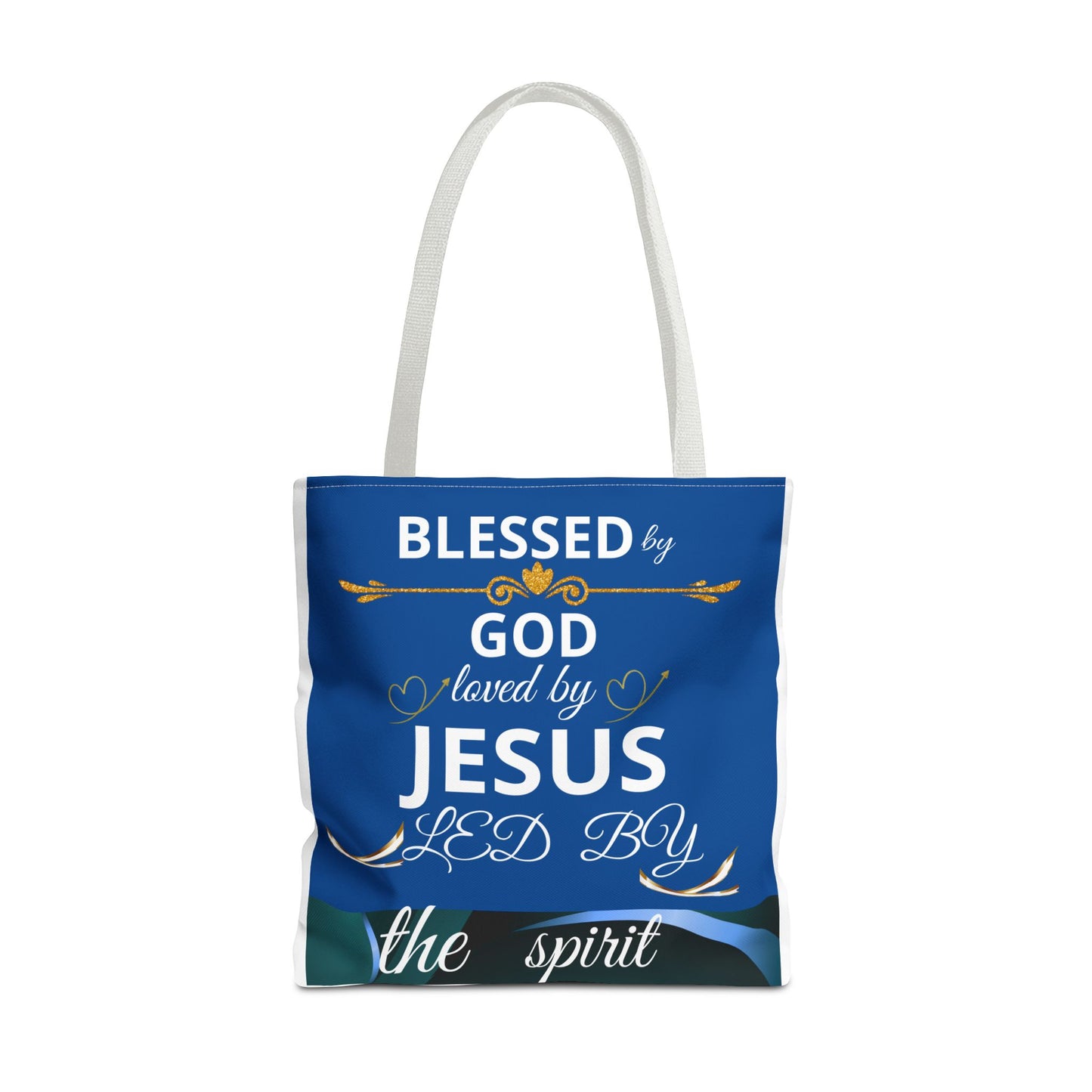 Bolso de mano cristiano para mamá con mensaje inspirador "Trusting God In All Of It" en tela con diseño religioso.