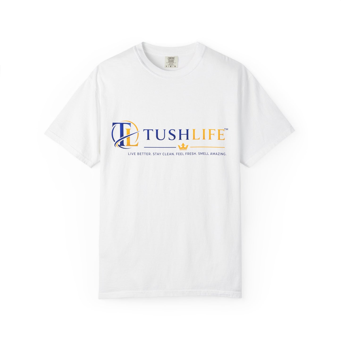 Camiseta de algodón premium TUSHLIFE para hombre, camiseta cómoda y casual de manga corta, marca Printify, vista frontal.