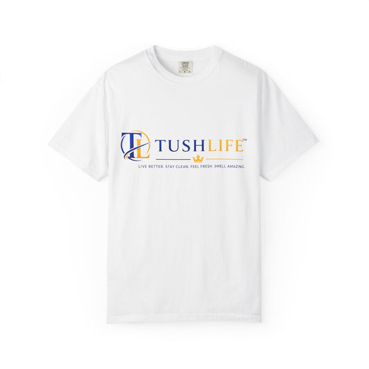 Camiseta de algodón premium TUSHLIFE para hombre, camiseta cómoda y casual de manga corta, marca Printify, vista frontal.