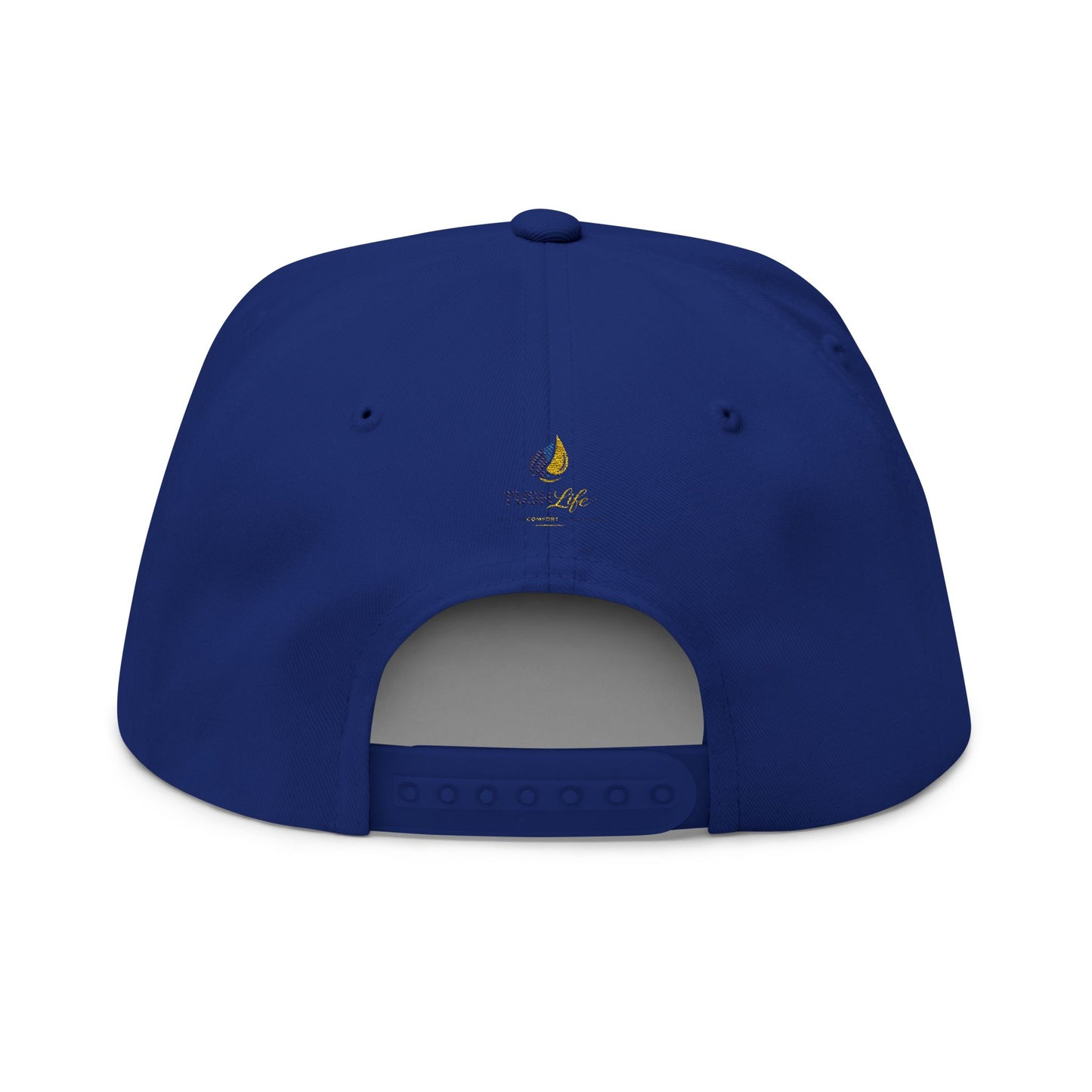 Gorra plana con logotipo de llama amarilla bordada, sombrero snapback de Printify, estilo casual y moderno.