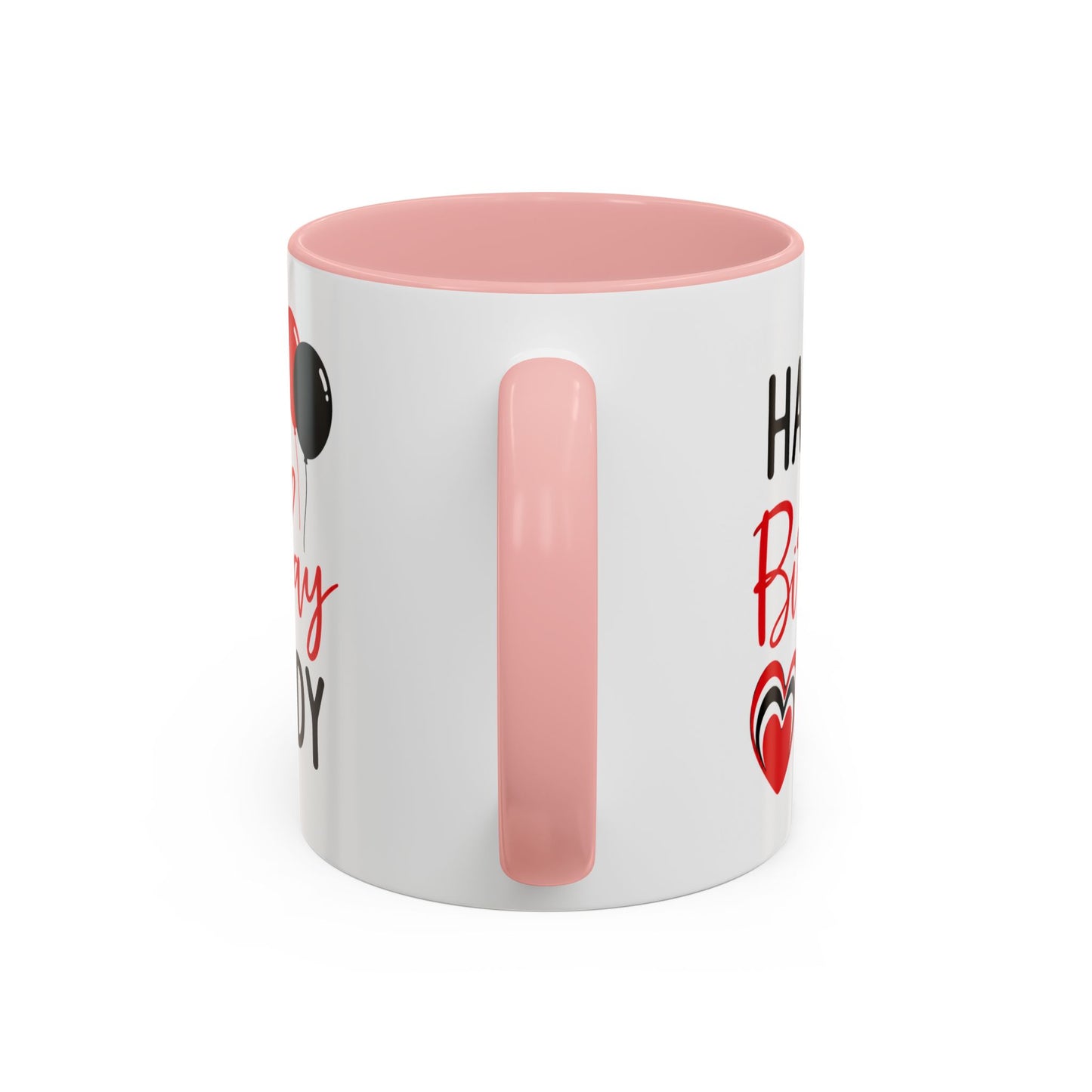 Taza de café Happy Birthday Daddy con globos rojos y negros, corazón, en colores rojo y negro, de 11 oz.