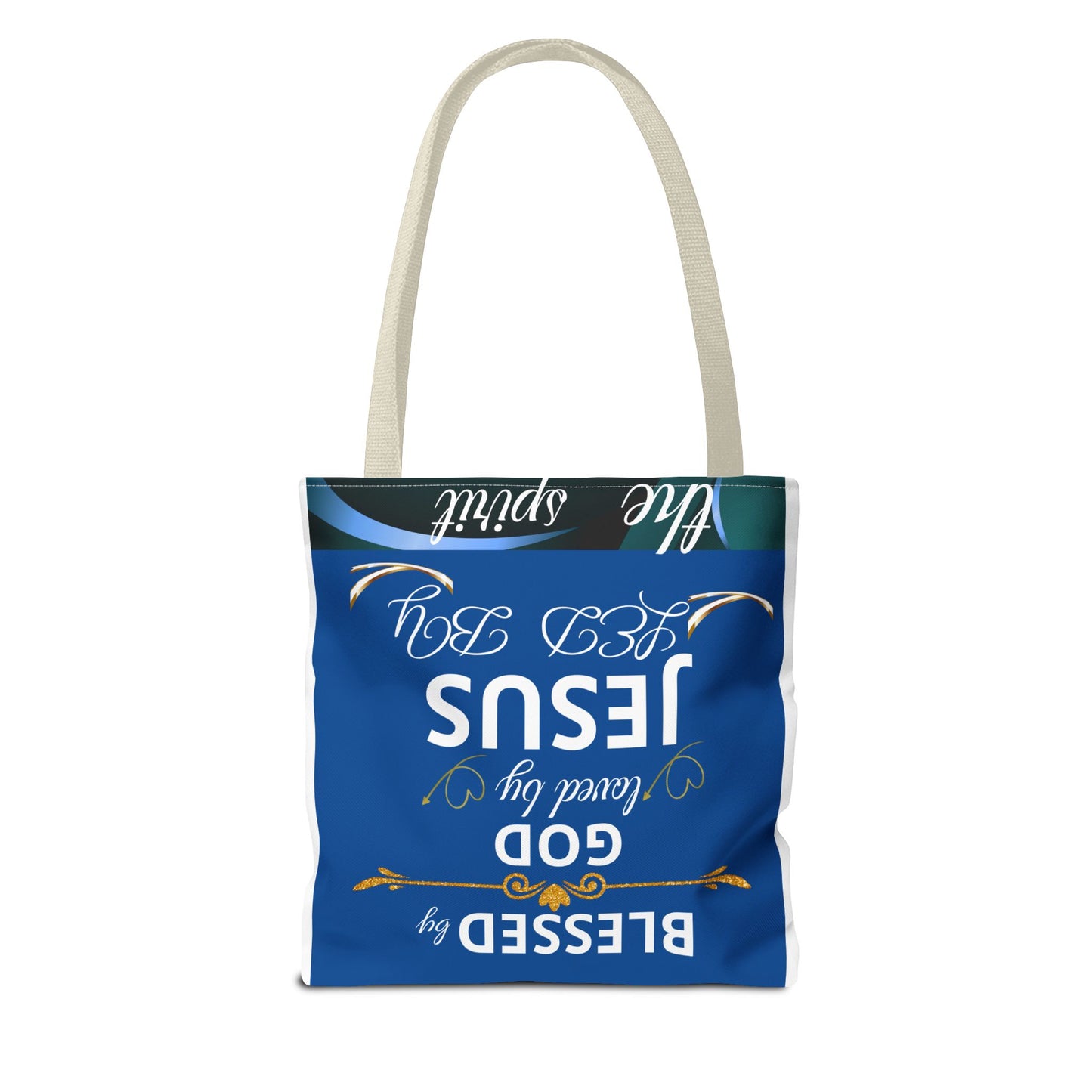 Bolso de mano inspirado cristiano para madres, con mensaje de confianza en Dios, agradecida y bendecida, bolso religioso de Printify.