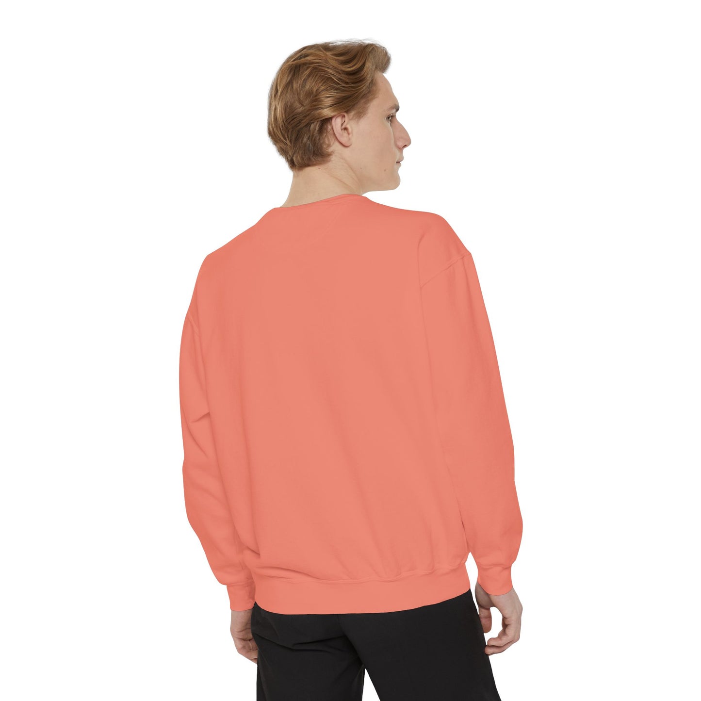 Sudadera TushLife Cozy Coral de Printify con tela teñida y diseño cómodo, vista frontal en color coral suave.