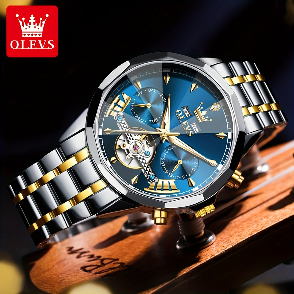 Reloj mecánico de lujo para hombres OLEVS con caja de acero inoxidable y esfera luminosa, diseño clásico y elegante