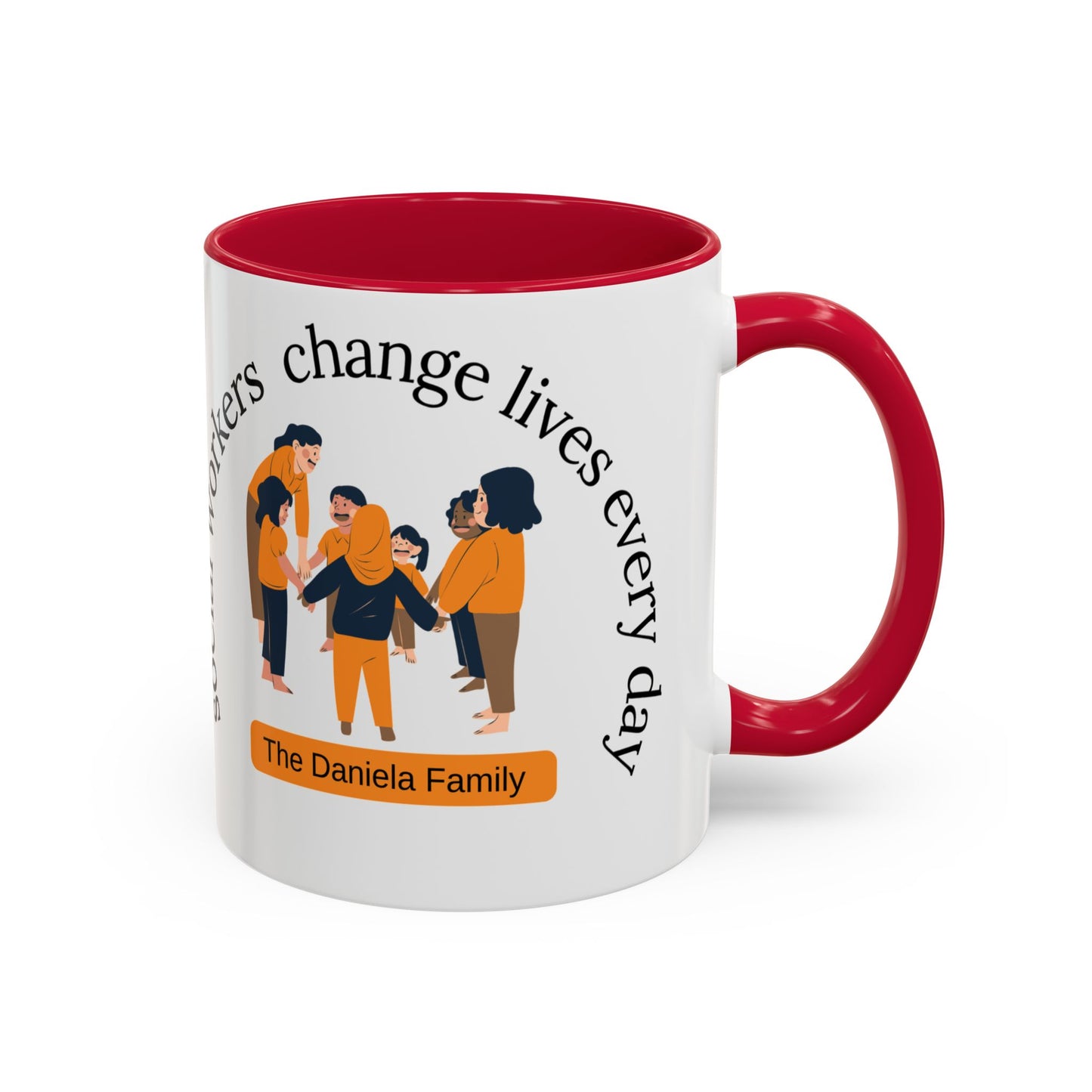 Taza de cerámica Printify para trabajadores sociales con mensaje "Social Workers Change Lives", disponible en 11 oz y 15 oz.
