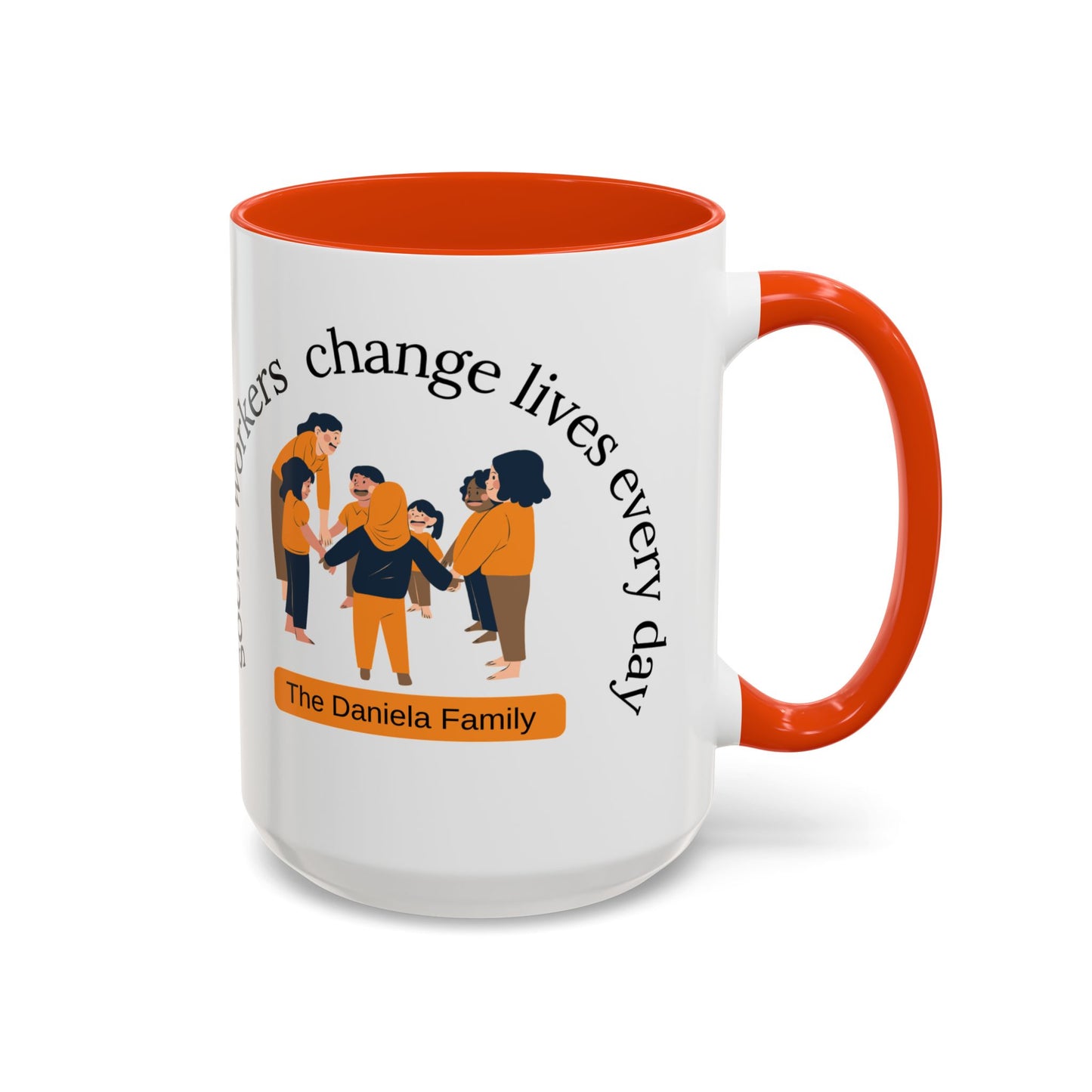Taza de cerámica Printify para trabajadores sociales que cambian vidas, en tamaños de 11 oz y 15 oz, con diseño motivador.