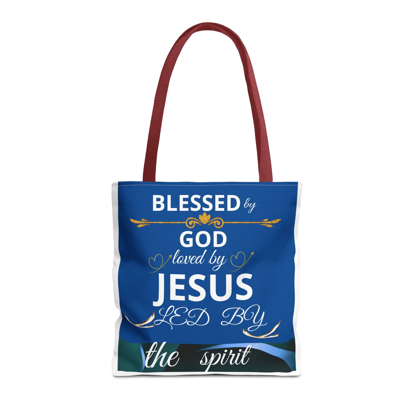 Bolso de mano inspirador Christian Mom Tote Bag de Printify con mensaje de confianza en Dios y gratitud, en color negro.