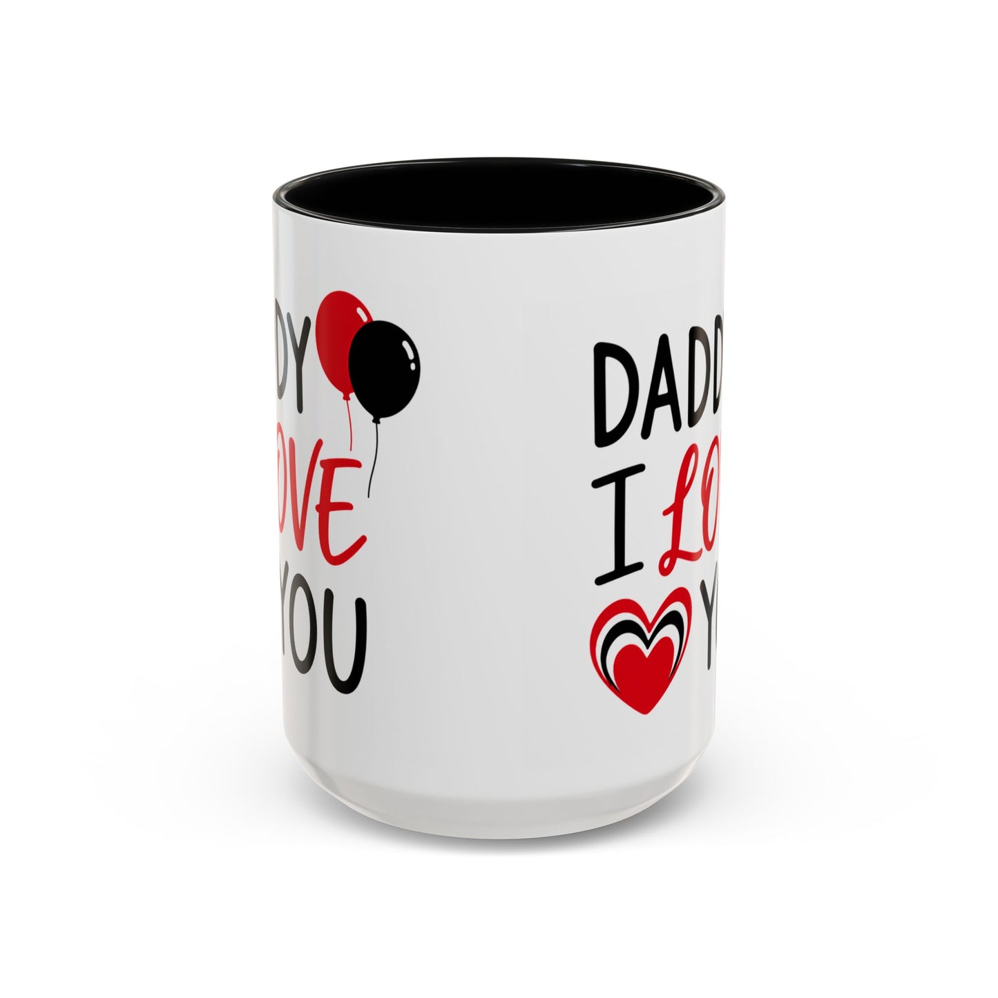 Taza de café con mensaje "Daddy I Love You" de Printify, vaso de 11 onzas, ideal para el Día del Padre, vista frontal.