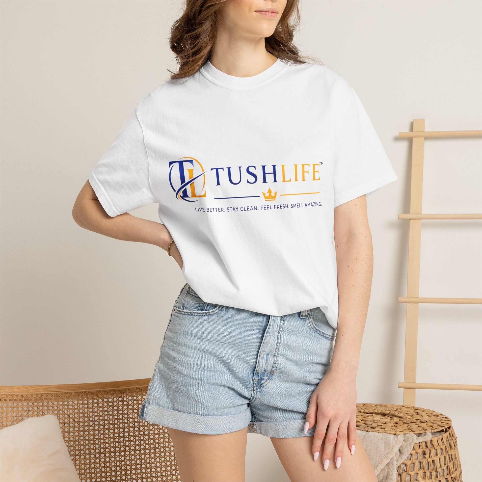 Camiseta TSHLIFE de algodón premium, camiseta cómoda para uso diario, diseñada por Printify, vista frontal en color neutro