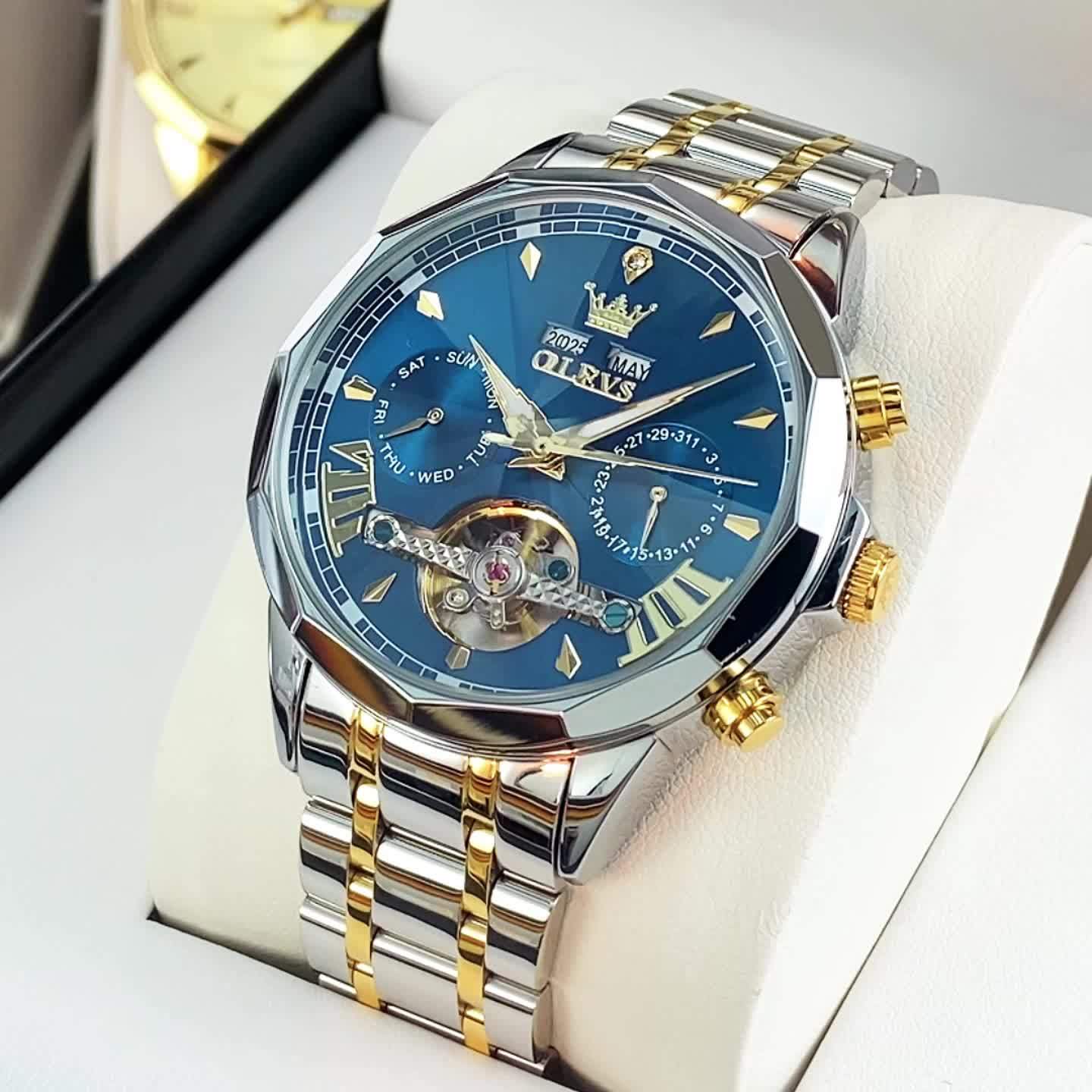 Reloj de hombre OLEVS de lujo, automático y mecánico, con caja de acero inoxidable y esfera luminosa, estilo clásico y moderno