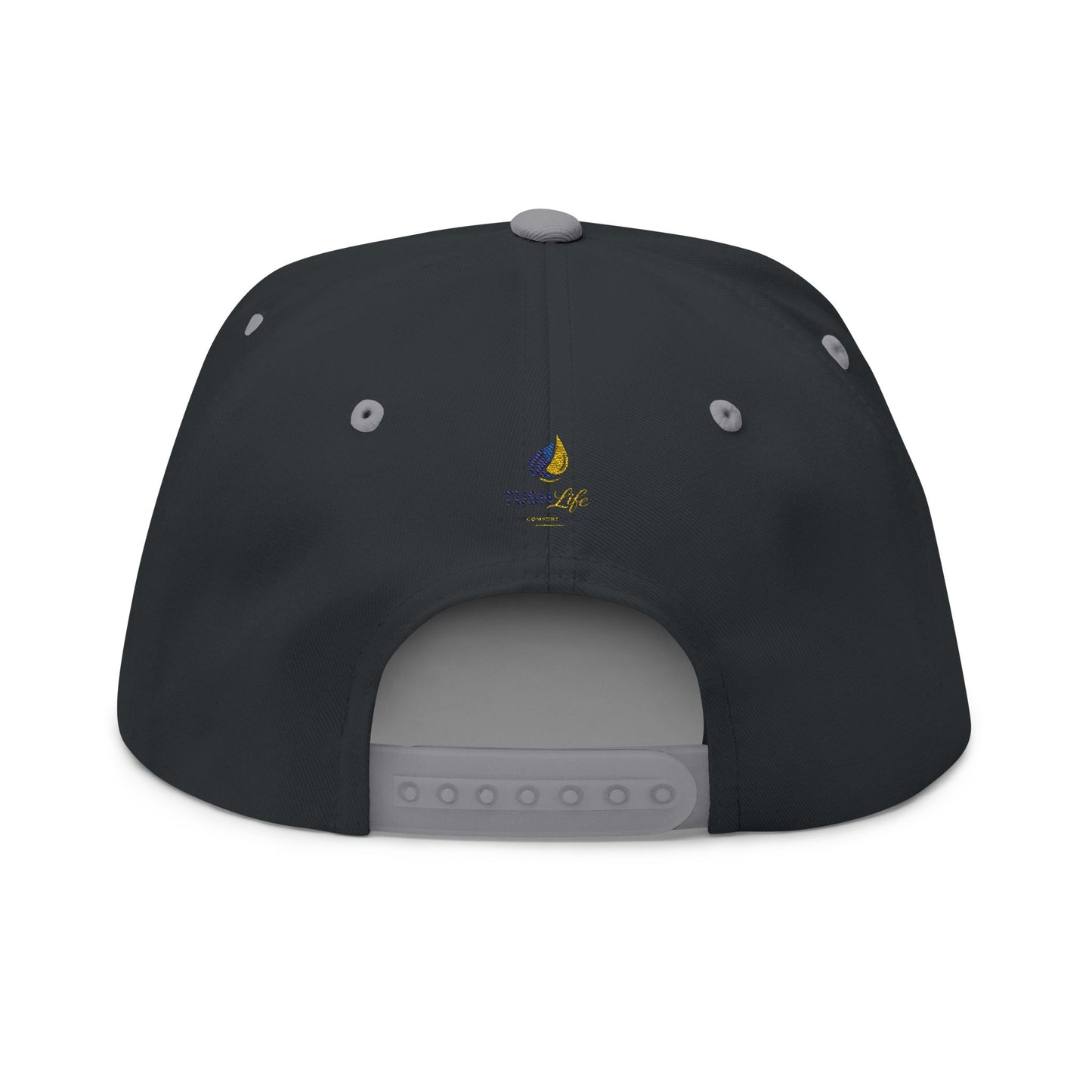 Gorra plana con logo de llama amarilla y cierre ajustable, sombrero estilo snapback de la marca Printify.