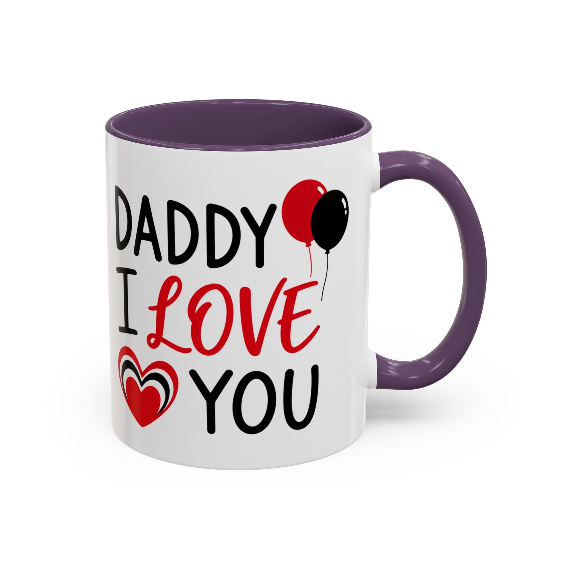 Taza de café Daddy I Love You Accent de Printify, de 11 oz, con mensaje para el Día del Padre y diseño colorido.