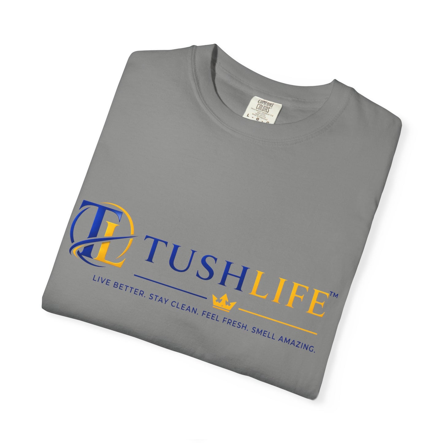 Camiseta de algodón premium TUSHLIFE, camiseta cómoda para uso diario, en color gris con diseño simple, de la marca Printify
