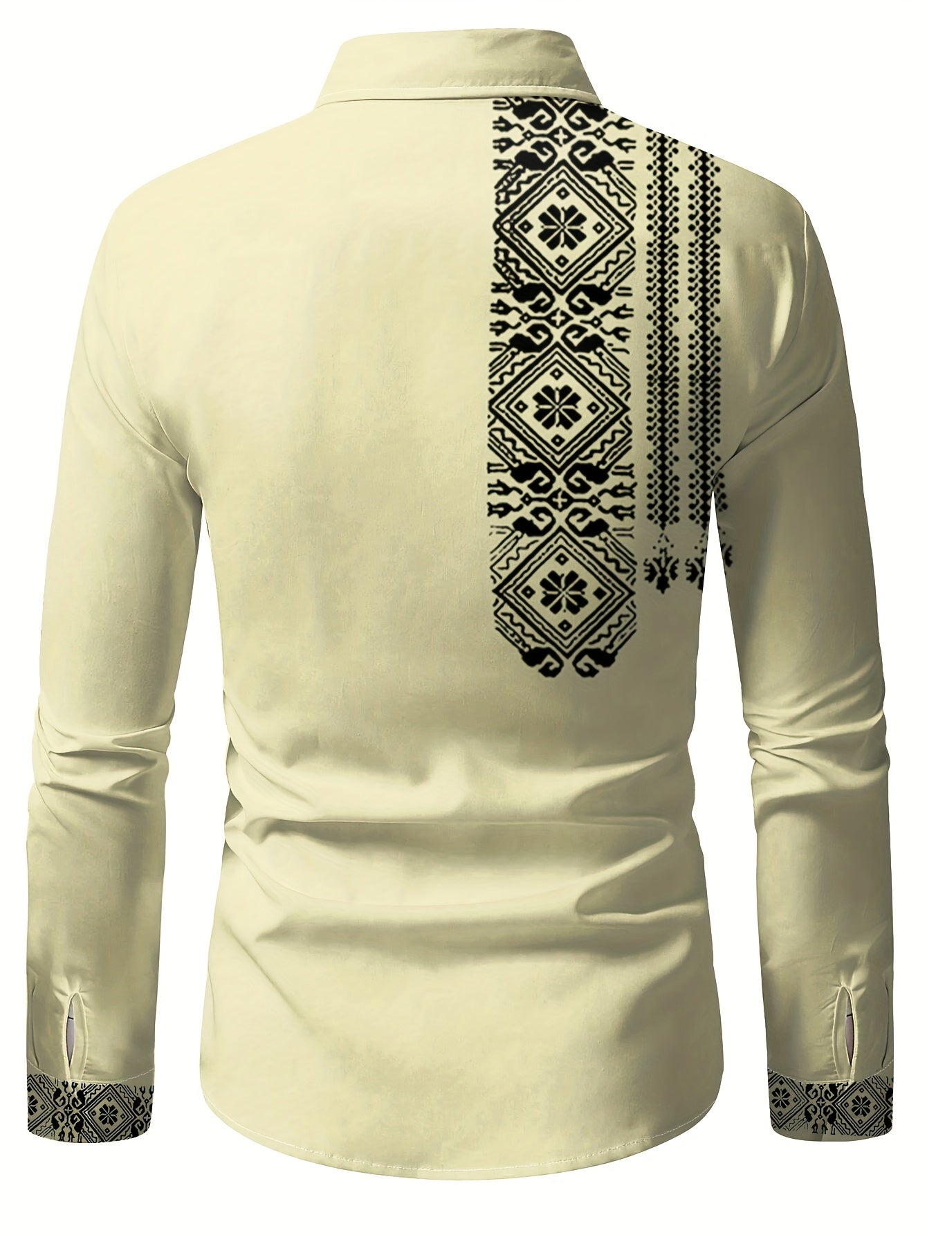 Camisa de hombre Dreamblue con estampado floral retro en negro y blanco, manga larga, tela de poliéster transpirable y ajuste regular.