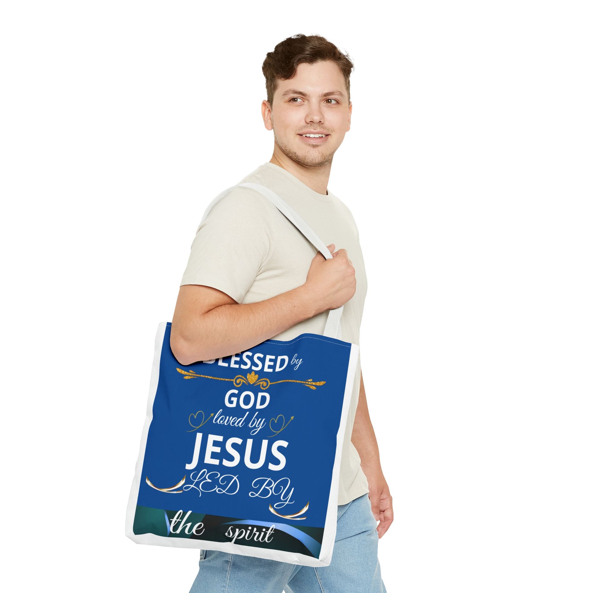 Bolso de mano inspirador Christian Mom Tote Bag de Printify con mensaje de confianza en Dios y gratitud, para madres religiosas.