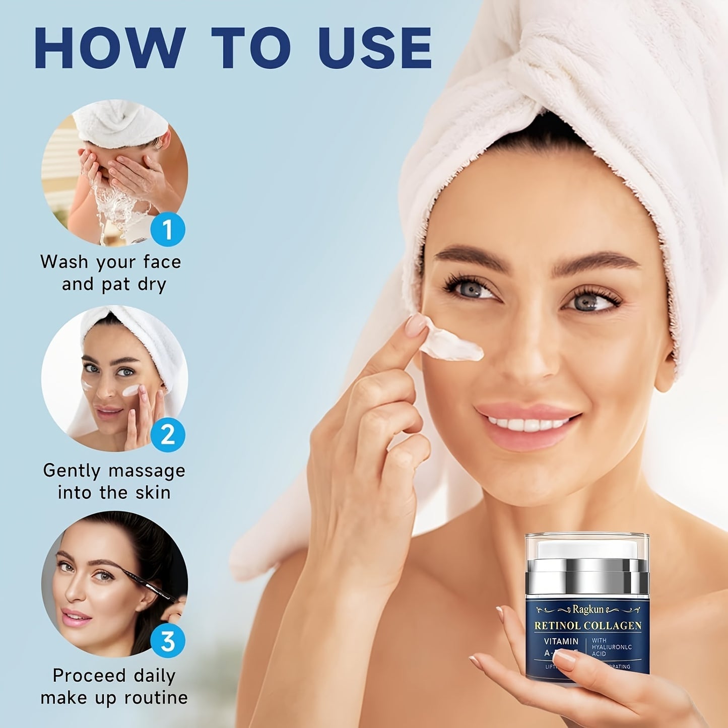 Dos frascos de crema hidratante de día y noche con retinol de Dreamblue, cuidado diario para piel de hombres y mujeres.