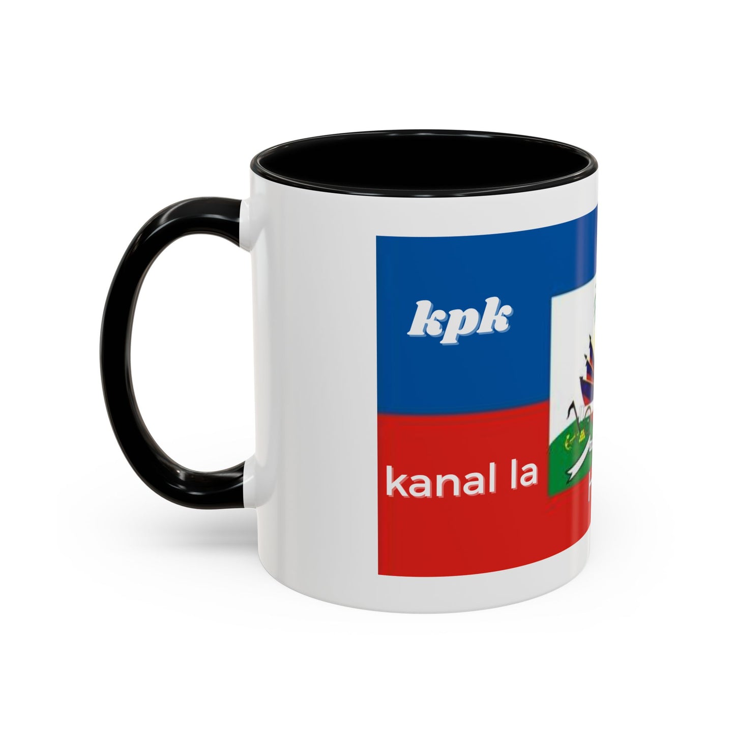 Taza de cerámica Printify con diseño de café haitiano KPK Kanal La Pap Kanpe para té y bebidas calientes.