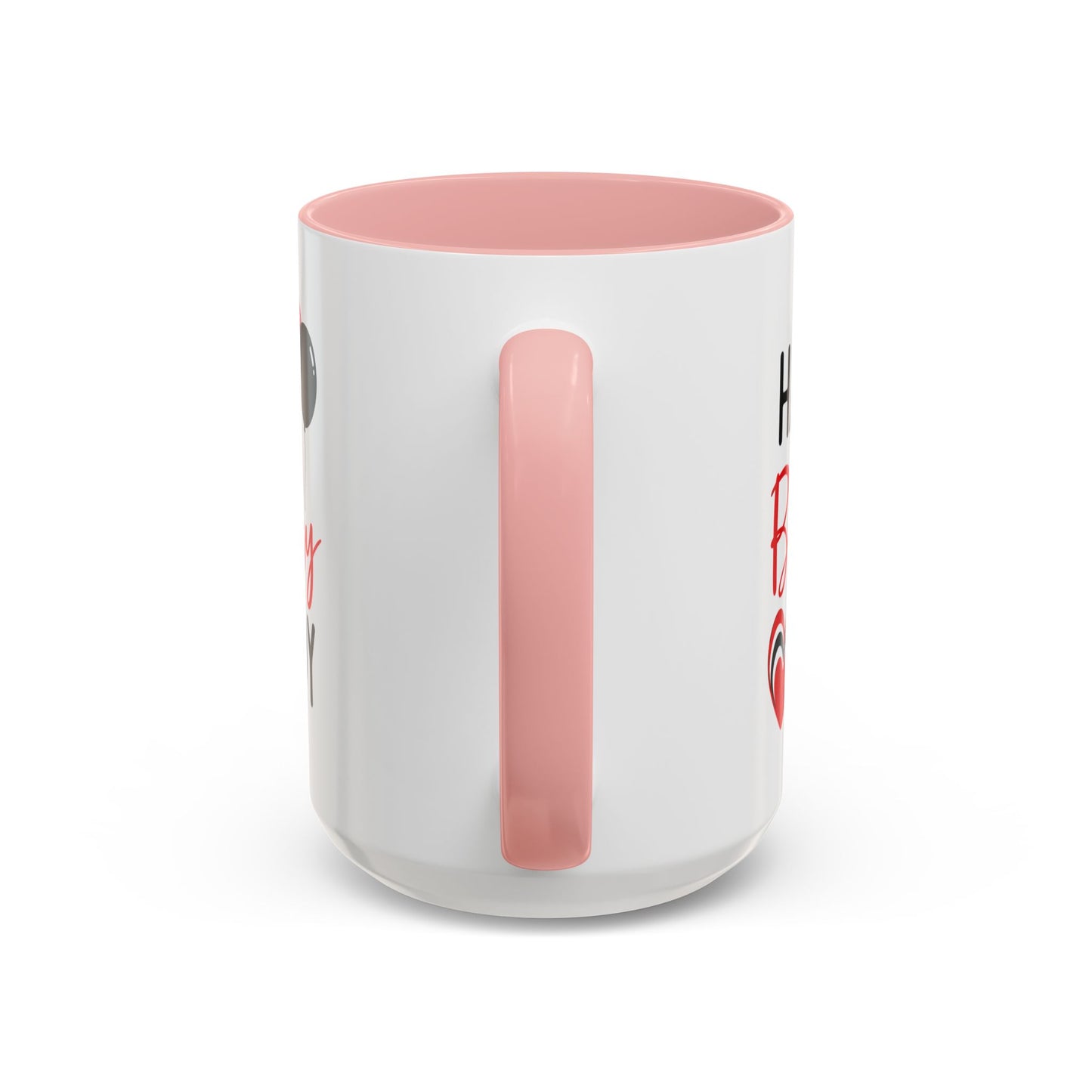Taza de café Happy Birthday Daddy de Printify con globos rojos y negros y corazón, 11/15 oz.