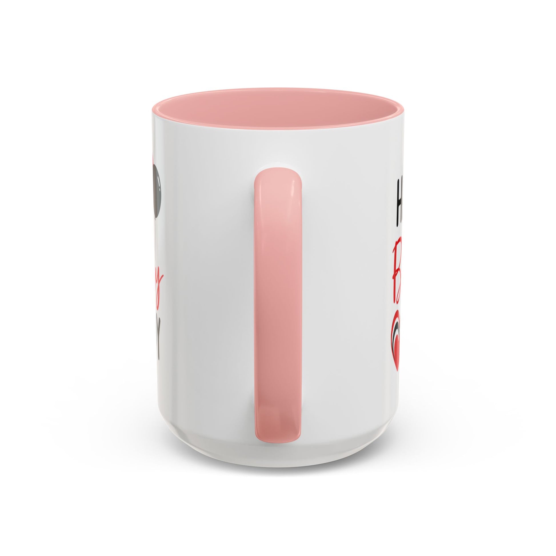 Taza de café Happy Birthday Daddy de Printify con globos rojos y negros y corazón, 11/15 oz.