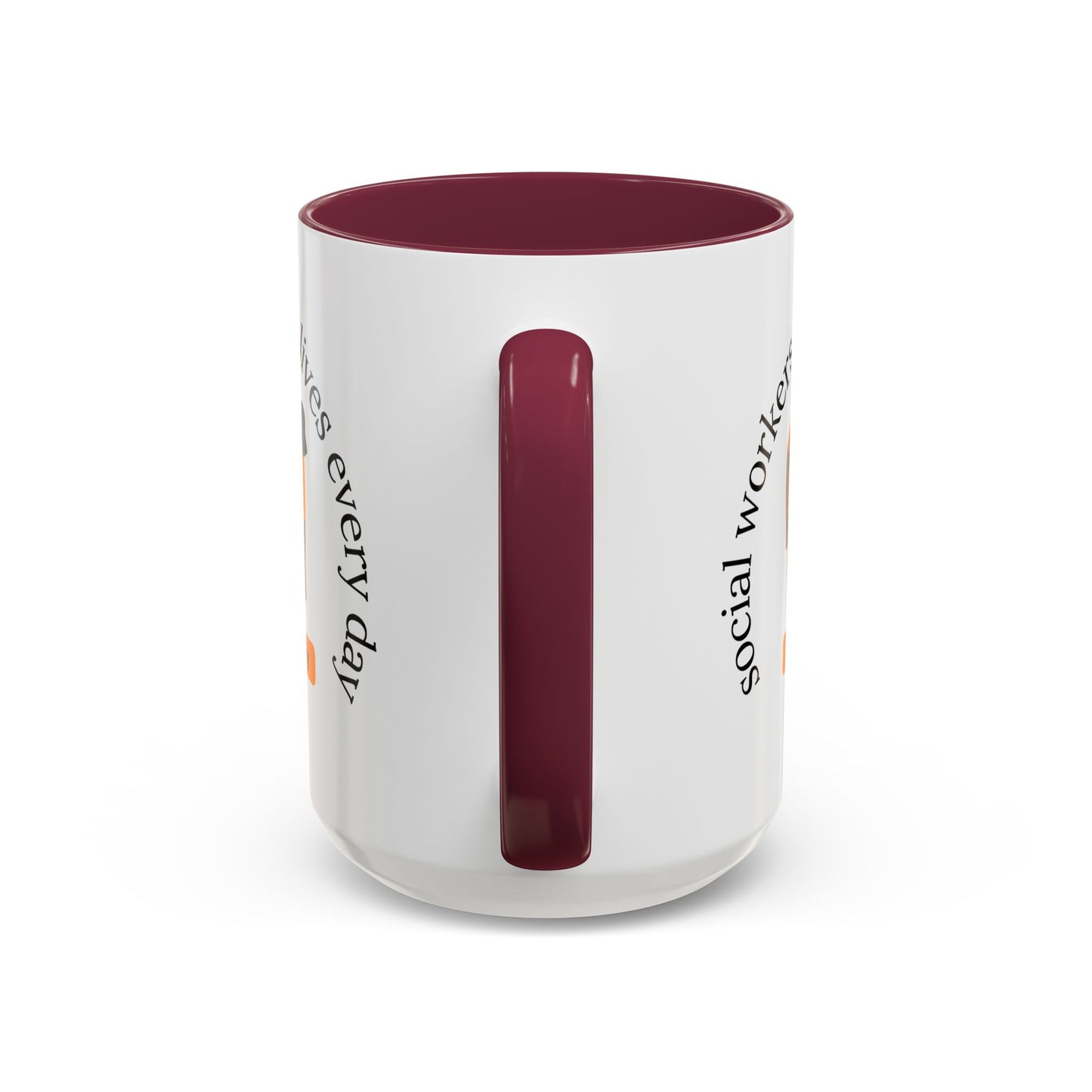 Taza de 11oz o 15oz para trabajadores sociales con mensaje "Social Workers Change Lives" en diseño impreso por Printify.