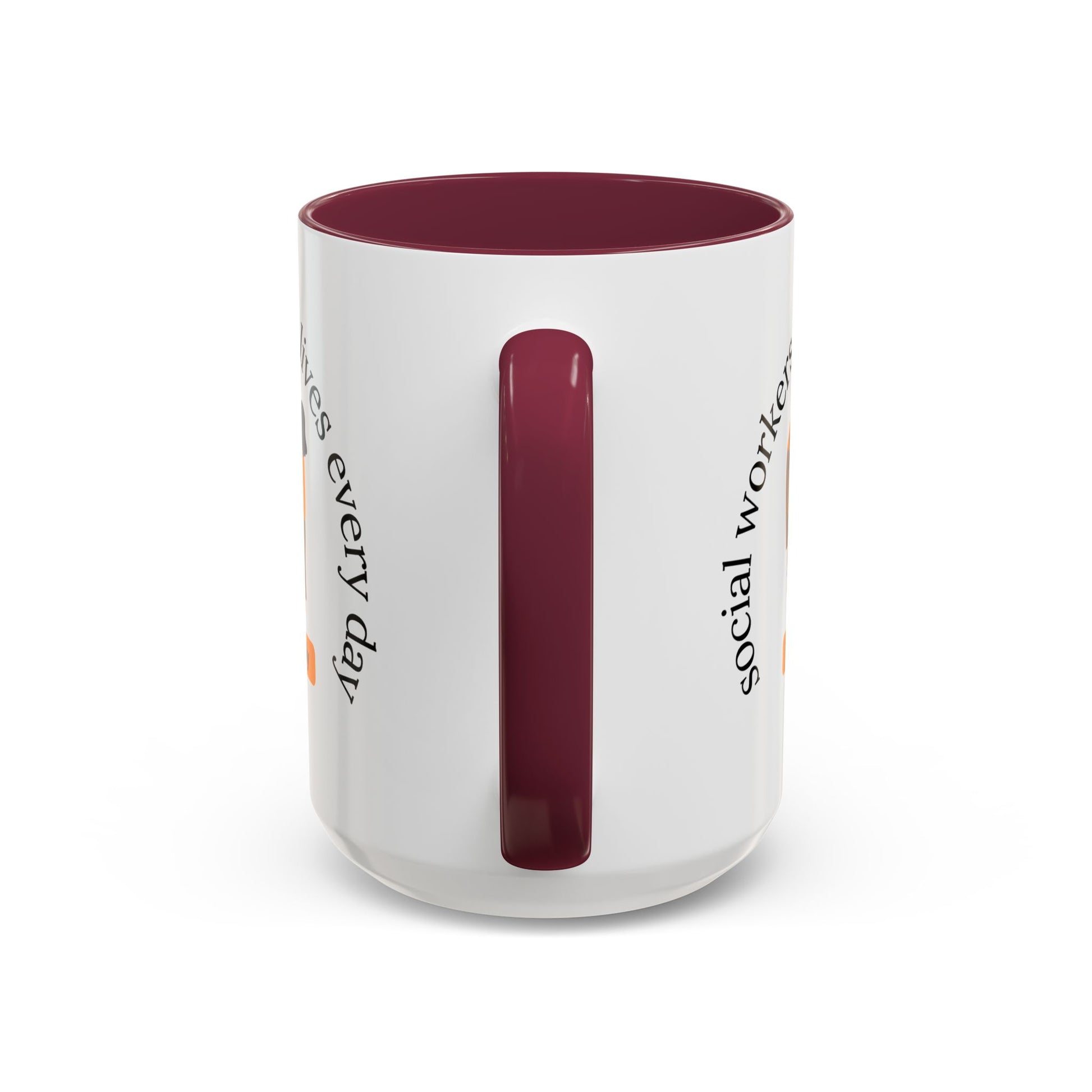 Taza de 11oz o 15oz para trabajadores sociales con mensaje "Social Workers Change Lives" en diseño impreso por Printify.