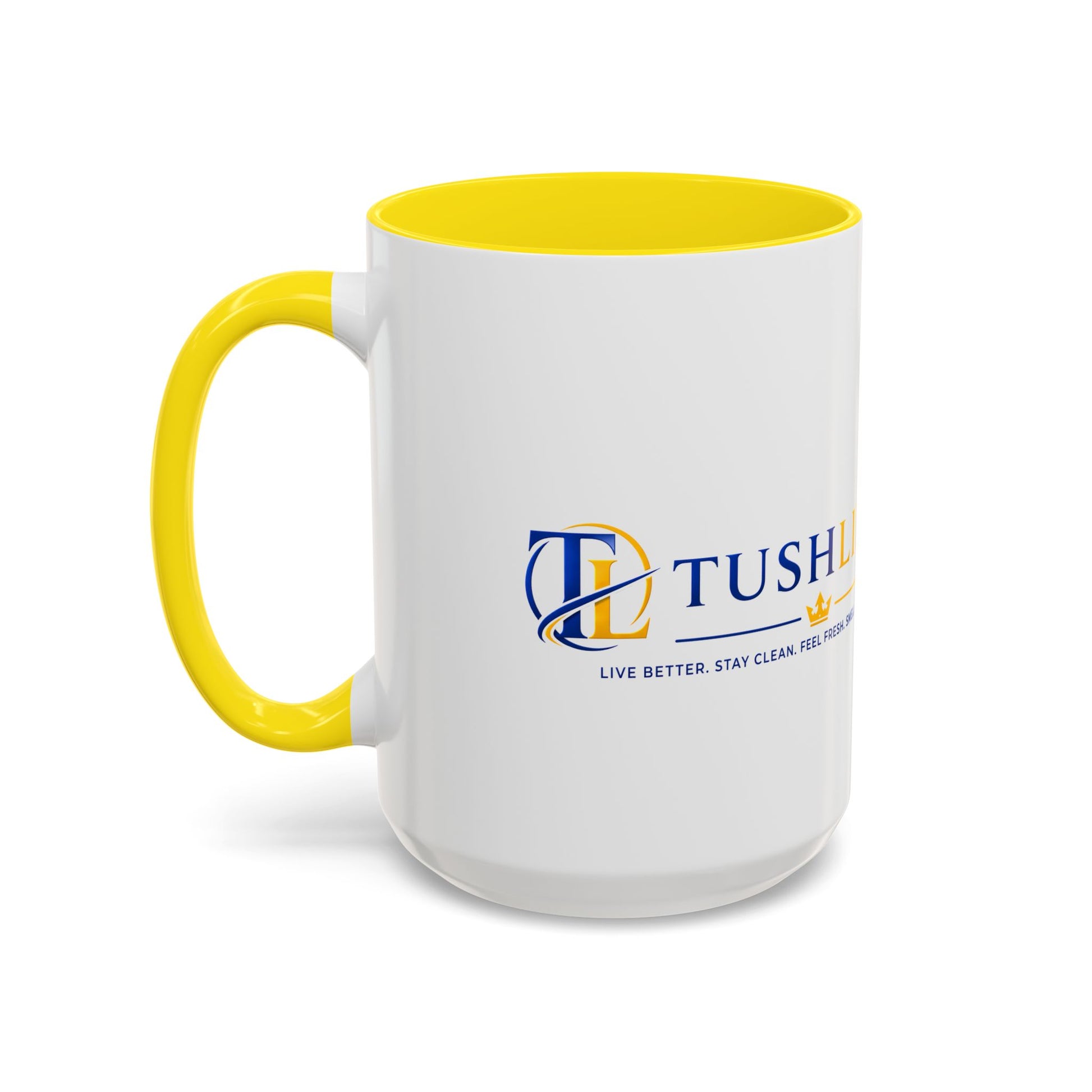 Taza de cerámica TUSHLIFE Premium para café, en tamaño de 11oz o 15oz, con diseño elegante y acabado brillante.